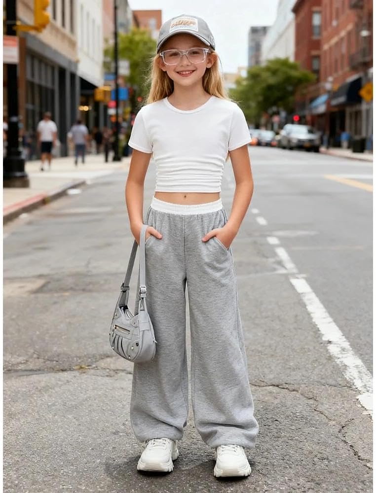 7-14 Years Girls Sizes 2 Piece Casual Set Ruched Short Sleeve Fitted Waist-Cinched Top & Wide Leg Pants - Image 6