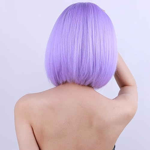 Miniatura 6 de PATTNIUM Peluca de cabello morado estilo Bob para mujer, pelucas cortas moradas, rectas, parte media, peluca de cabello morado claro, aspecto