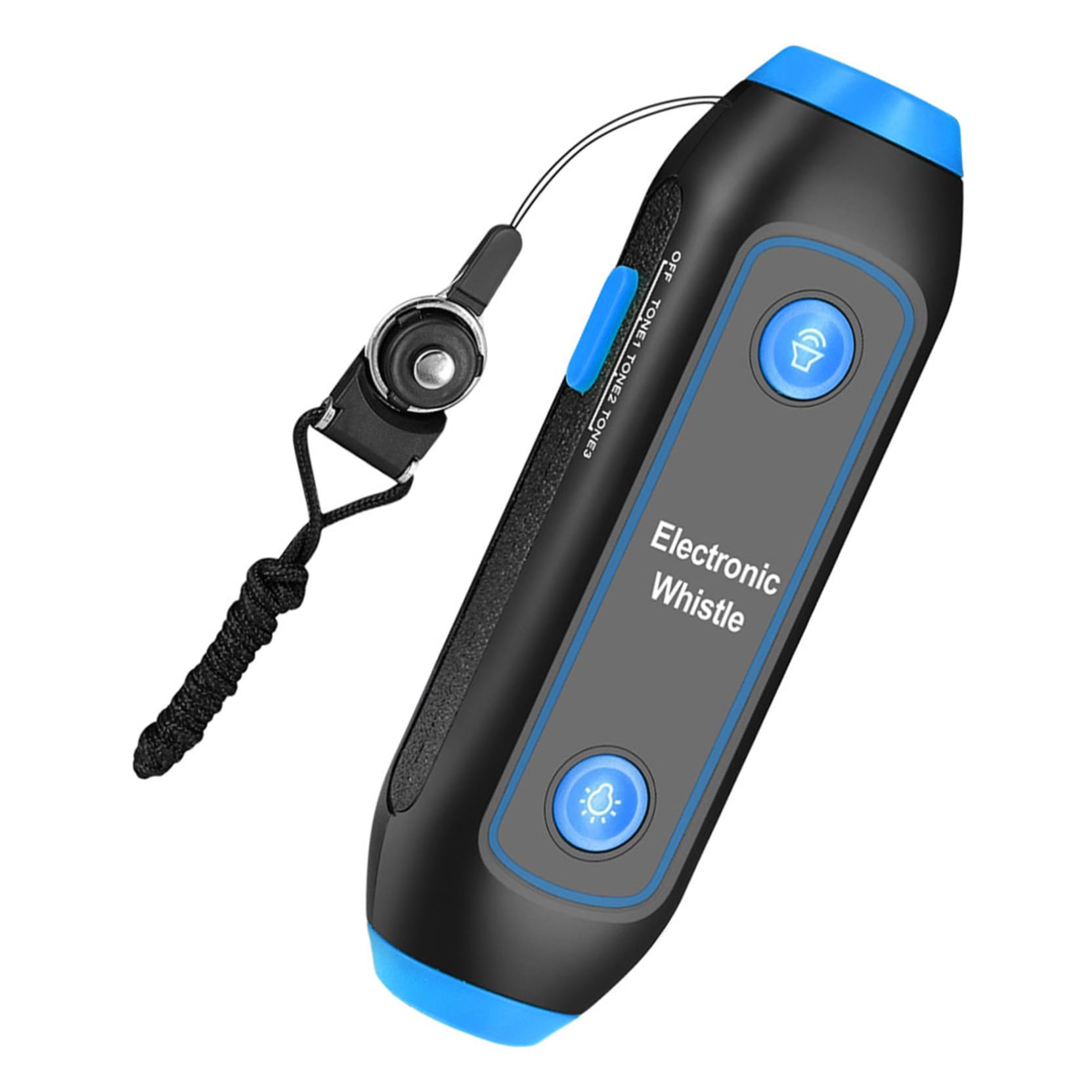 Silbato Electrónico de 3 Tonos con Linterna de Emergencia Azul | Abs, Componentes Electrónicos y Imán, con Cordón Incluido, para Entrenadores y Profesores de Educación Física