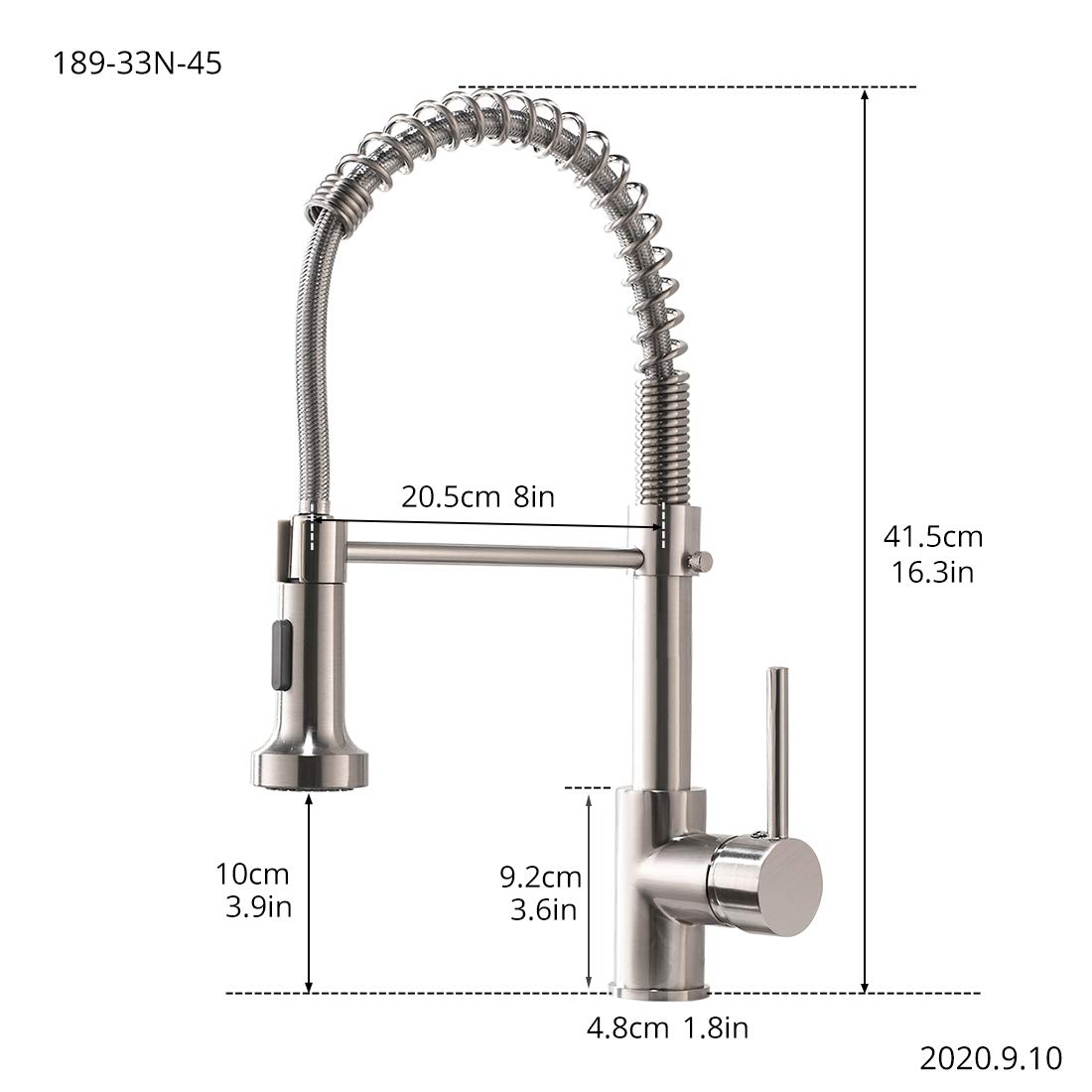 Kitchen Tap with Extendible Shower - Spiral Spring Hose & 360° Swivelling - Matte Brushed Nickel Premium Design - Single Lever Mixer Tap & Pull-Down Spray - High Pressure Tap for Sink 3