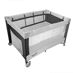 Berço Portátil Desmontável Prime Baby Amici com Ajuste de 2 Alturas, Colchonete Dobrável, Bolsa de Transporte e Rodas com Trava de Segurança Até 17kg (Cinza)