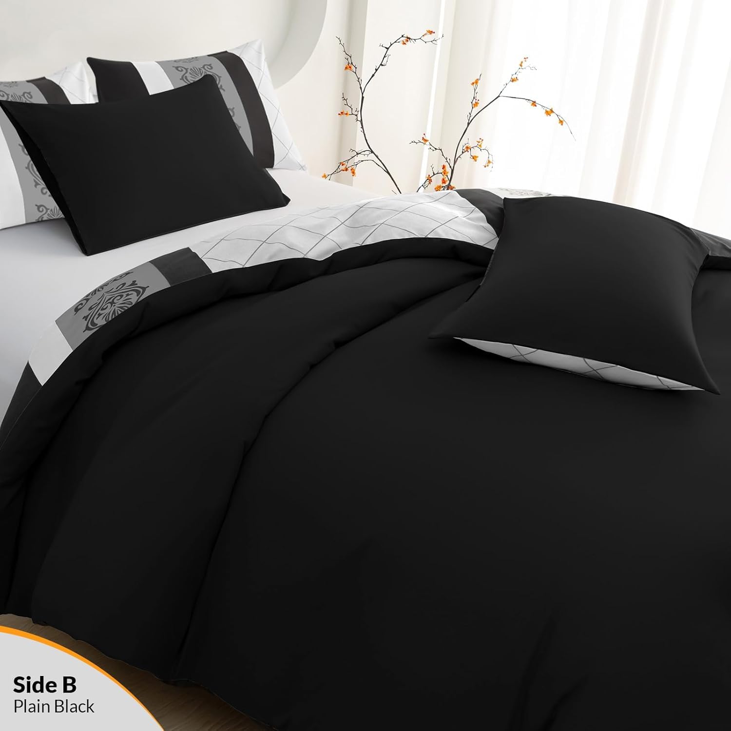 Lazzaro 4 Pcs Double Duvet Set including Matching Black Double Fitted Sheet 40 cm Extra Deep Pocket - Image 5