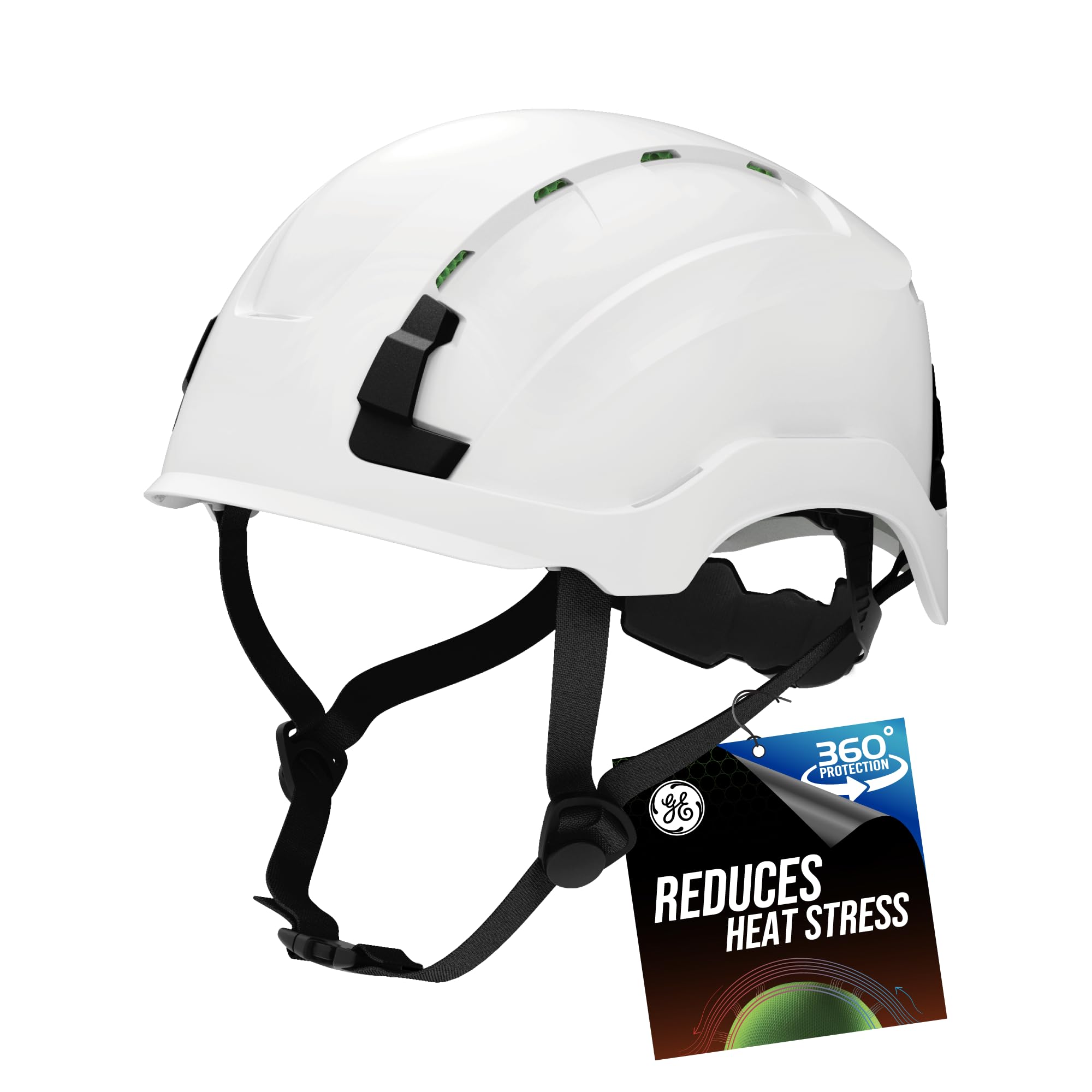 GE Casco de seguridad de diseño patentado ventilado, sin espuma EPS, tecnología de absorción de impactos de 360 grados, reduce el estrés por calor, casco duro con acolchado de espuma viscoelástica,