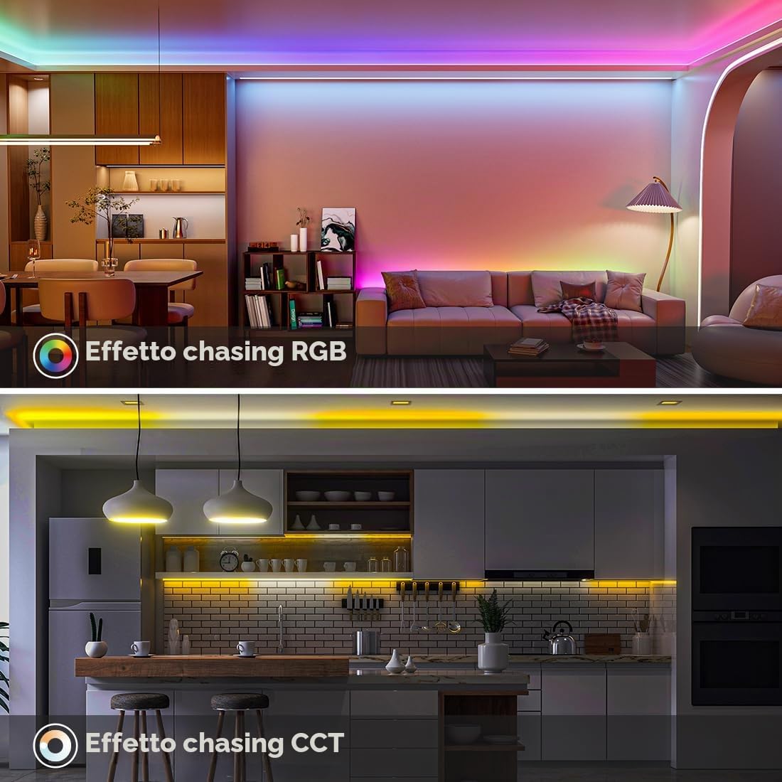 BTF-LIGHTING FCOB COB SPI RGBCCT Addressabile Striscia LED Doppio IC RGB+CCT Dream Colour Bianco Regolabile 3000K-6000K Alta Densità 5M 840LEDs/m 24V IP66 PCB Bianco per DIY Interni (Solo Striscia)