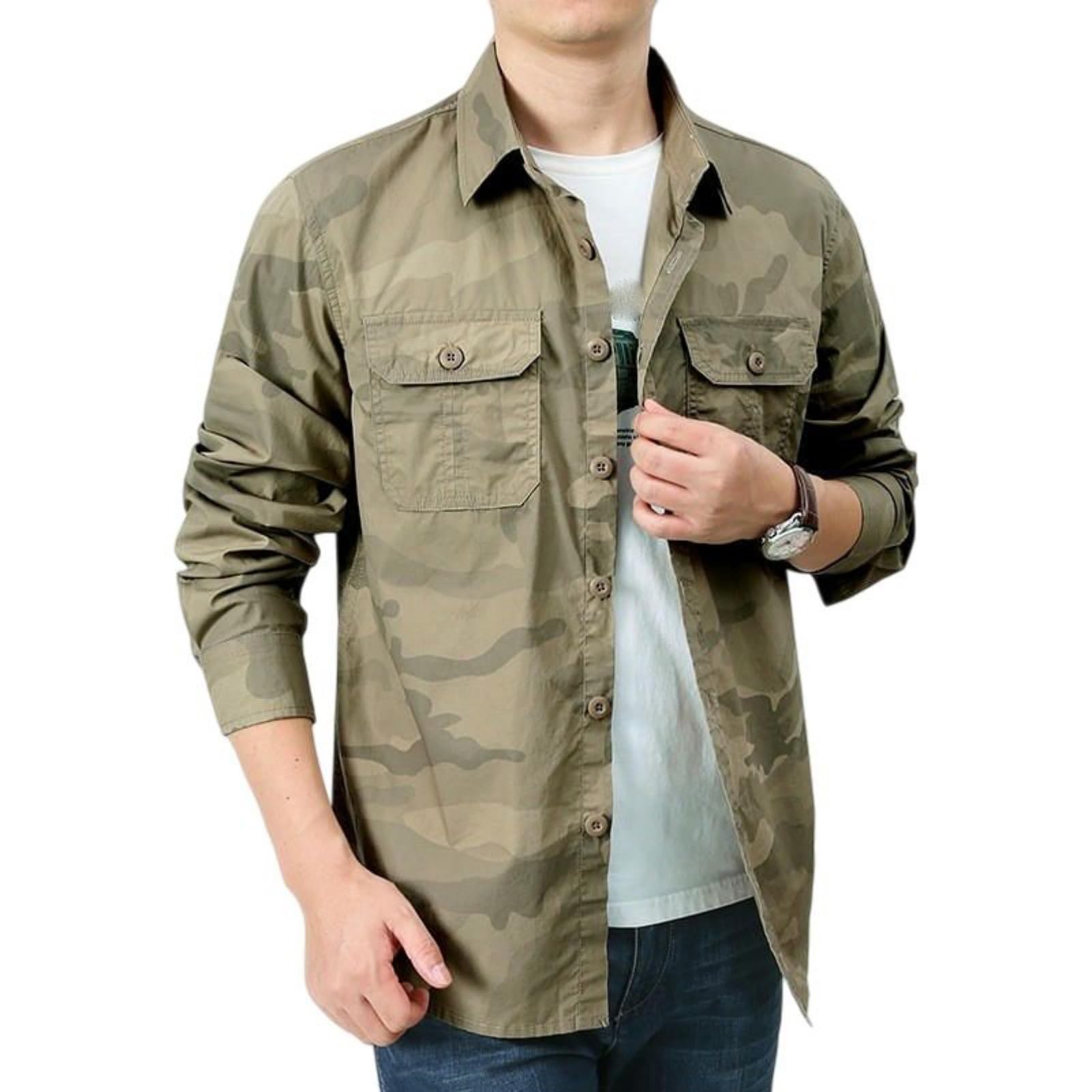 Camisa holgada de manga larga de algodón para hombre para primavera y otoño