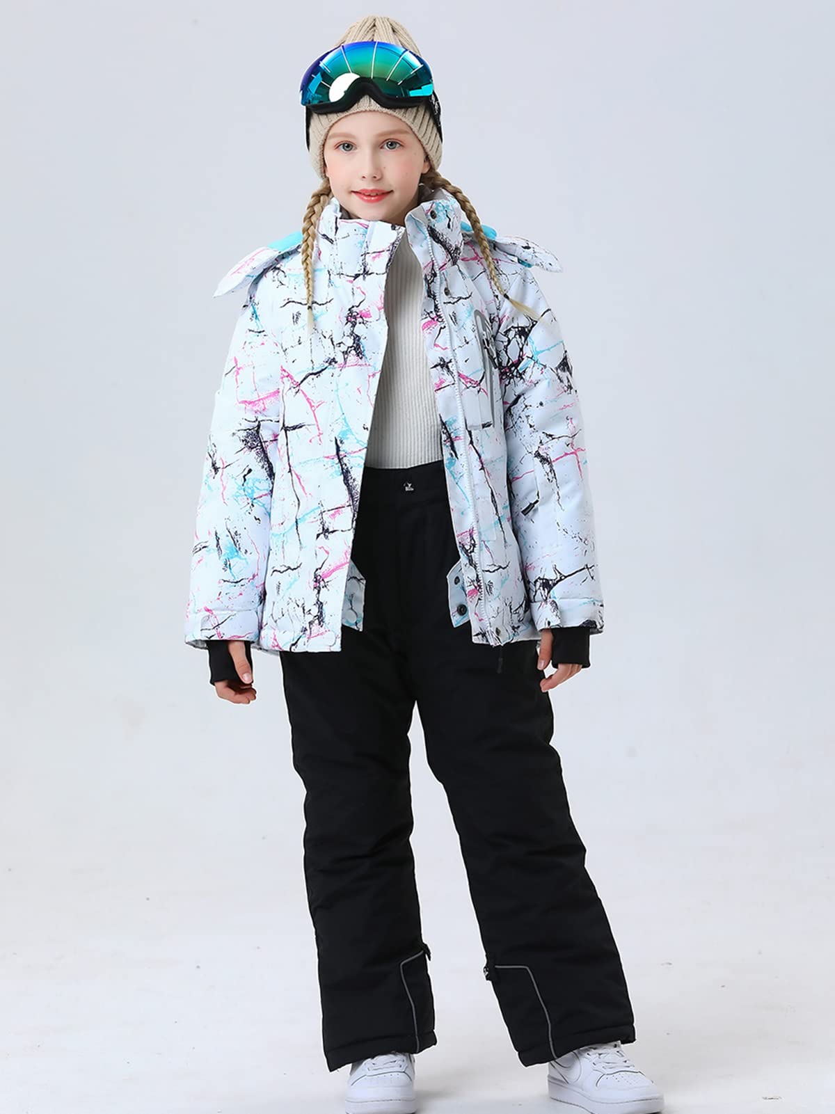 HOTIAN Giacca da sci per ragazzi e pantaloni, antivento, impermeabile, per bambini