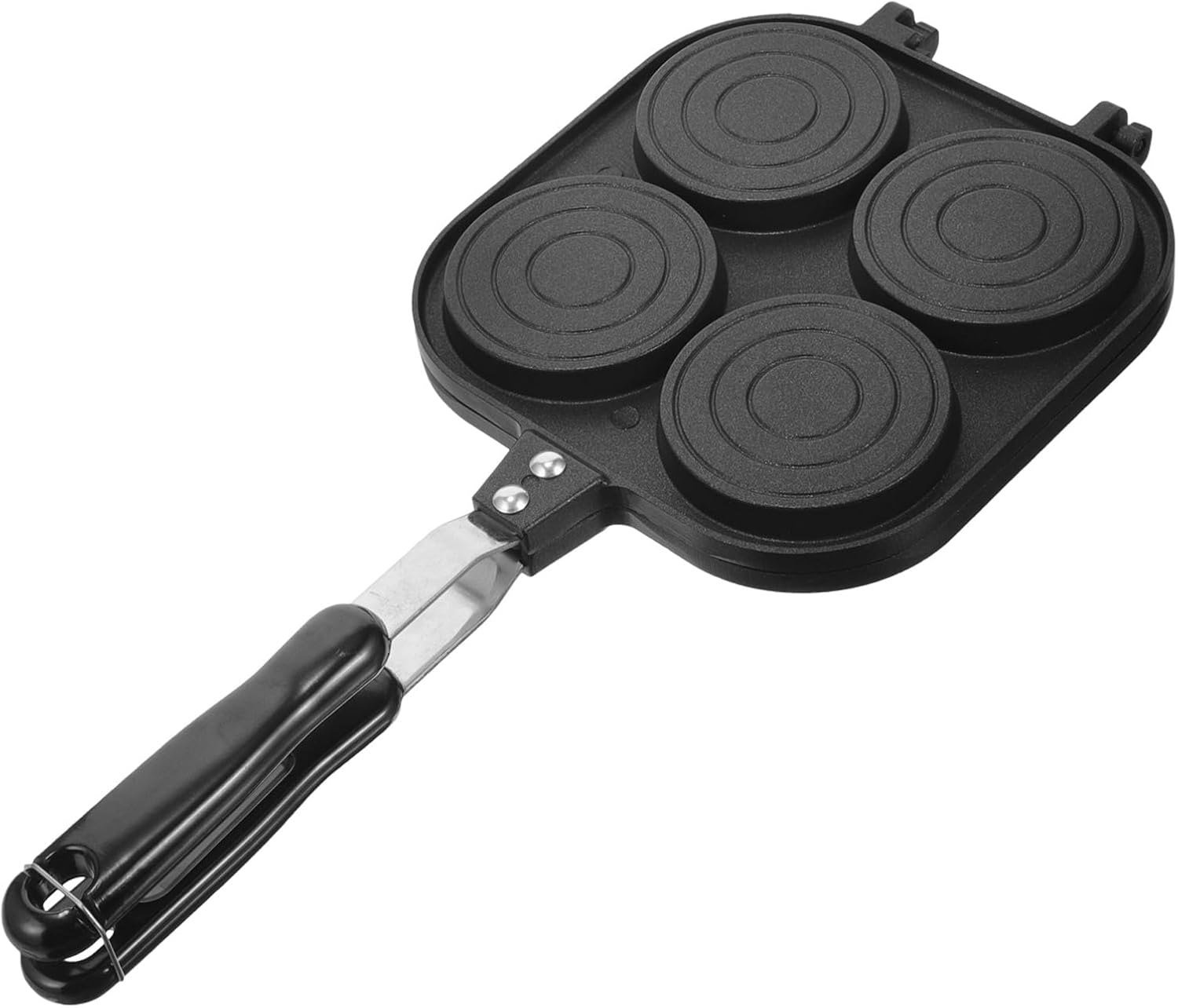 Four-Hole Non-Stick Egg Frying Pan and Burger Cooking Pot Double-Sided Breakfast Skillet Cooker for Home Kitchen Use with Cartoon Pattern Mold