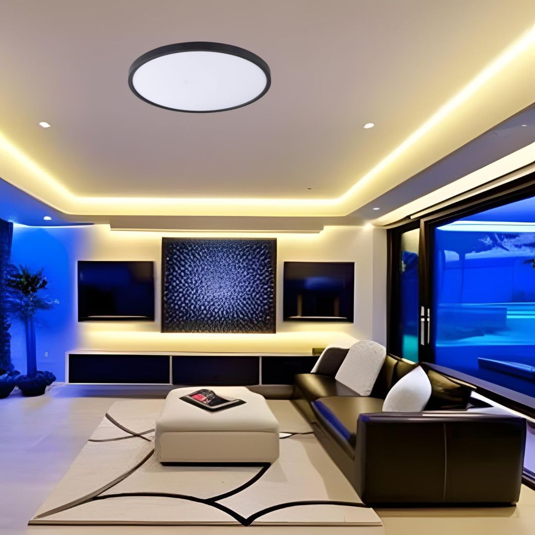 Jandei - Plafón LED 48W Tricolor 3000K-4200K-6000K, 60cm Diámetro, Marco Negro. Instalación en Superficie. Perfecto para Dormitorio, Salón, Cocina, Hogar, Negocio...