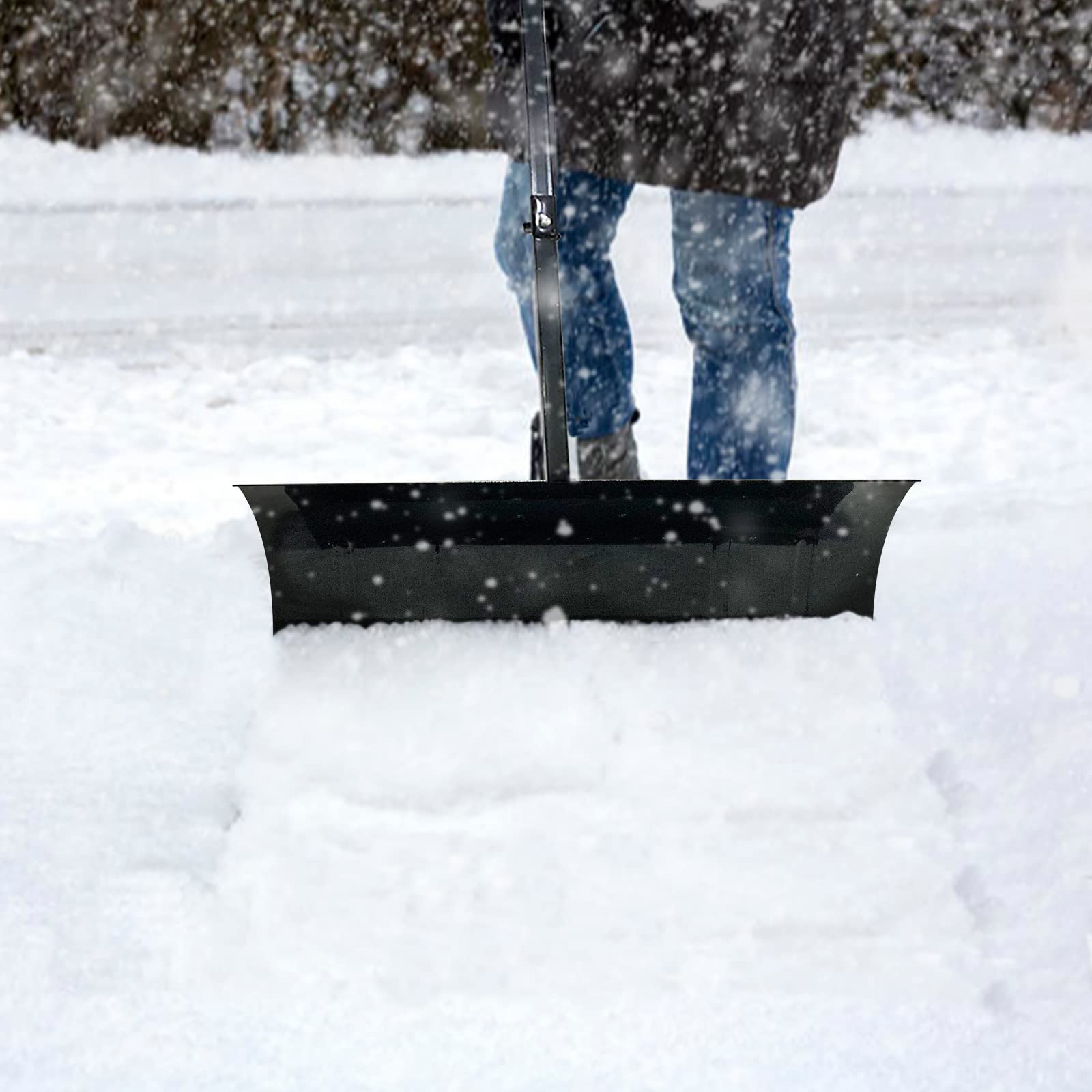 Aufun Pelle à neige avec roues, réglable en hauteur, Déneigement confortable, Pelle à neige métallique préservant le dos, Largeur de travail 75 cm, Hauteur 42 cm