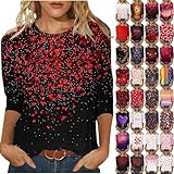 Valentines Shirts for Women Cute Heart Print Blouses 3/4 Sleeve Fashion Tunic Tops Multicolor Valentines Outfit L