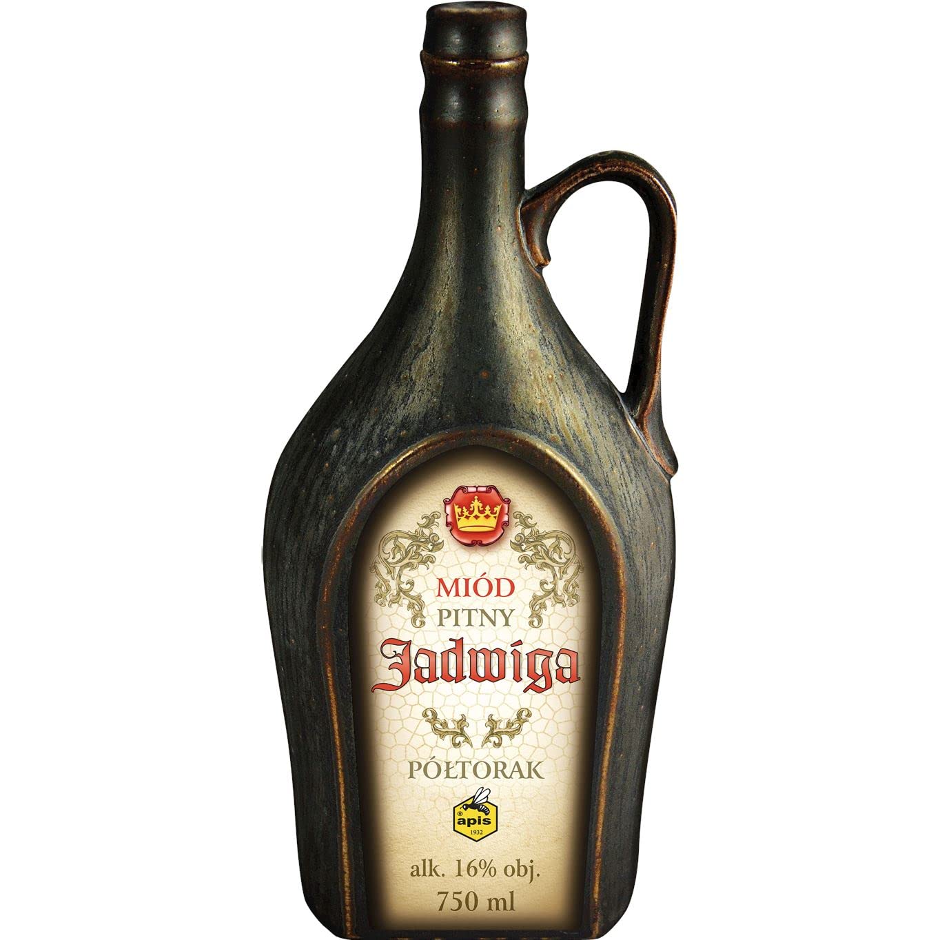 Jadwiga Półtorak Honig (Eineinhalber) 0,75L im Steinzeuggefäß | Met Honigwein Metwein Honigmet | 750 ml | 16% Alkohol | Apis | Geschenkidee | 18+