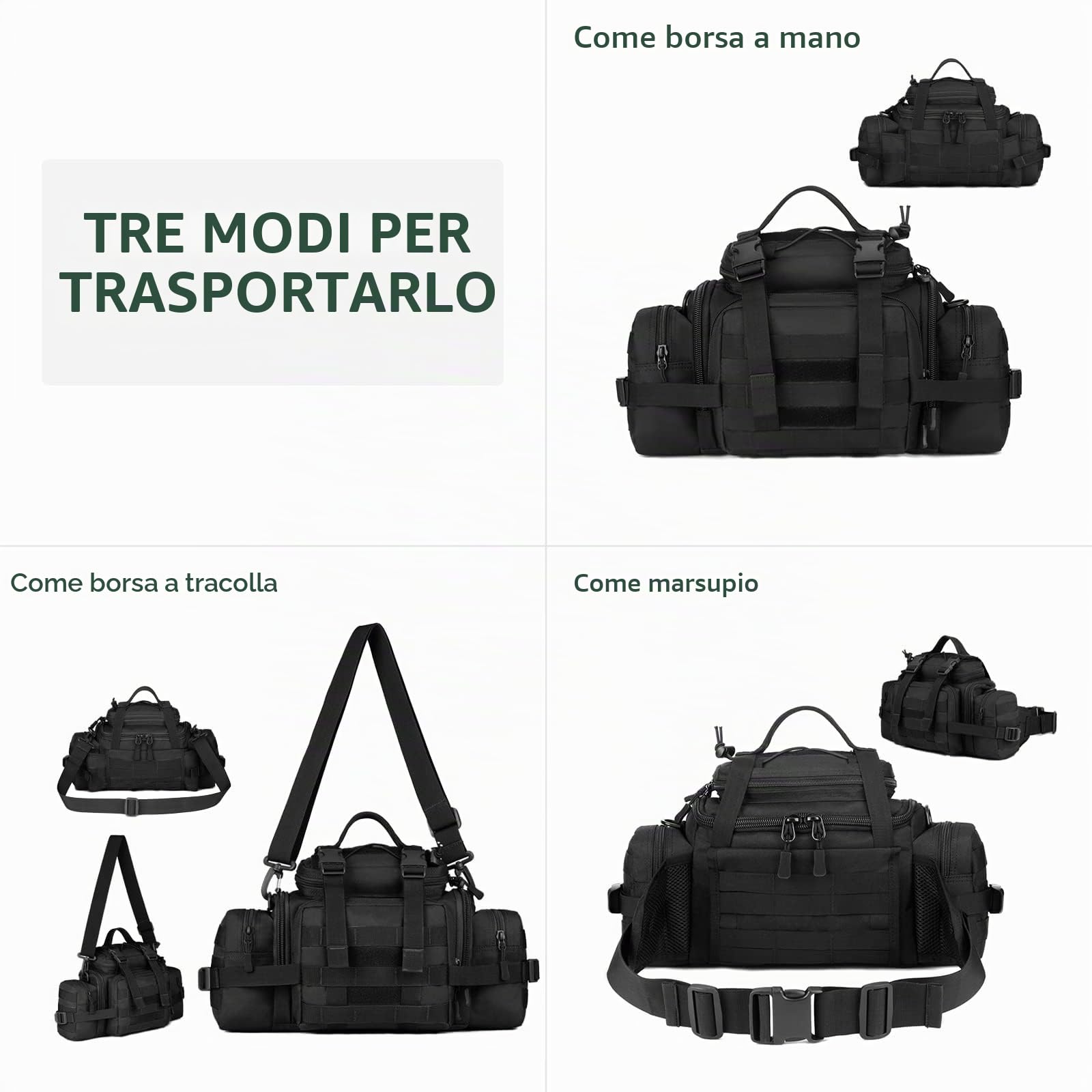 Huntvp Tattico Marsupio Grande Uomo Multifunzione Borsa a Tracolla Militare Molle per Sport Lavoro Outdoor Campeggio Escursione Ciclismo Trekking, Nero