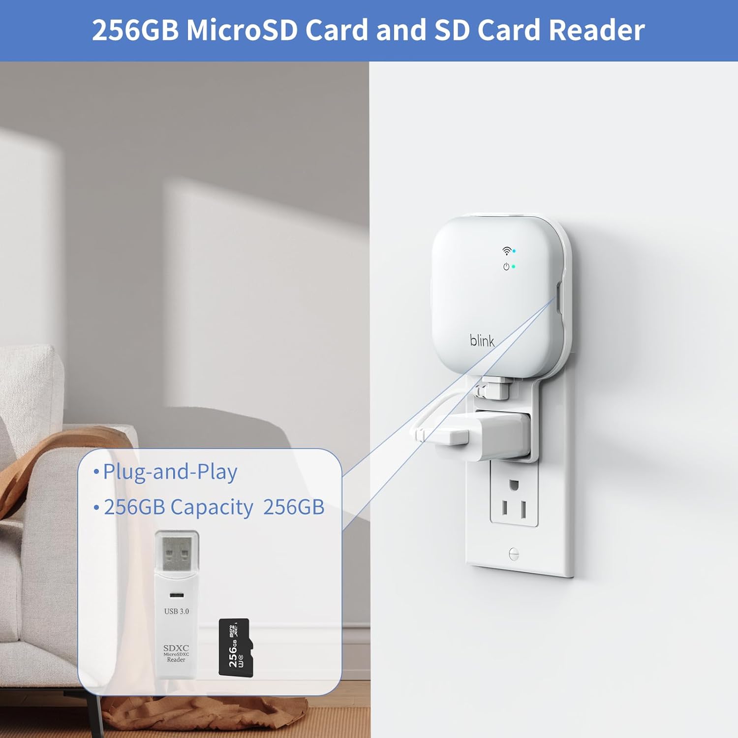 256GB MicroSD Card and Sync Module XR Mount, No-Drilling Mount for Blink Outdoor/Indoor Security Cameras, USB-C Cable, SD Card Reader (Sync Module XR Not Included)