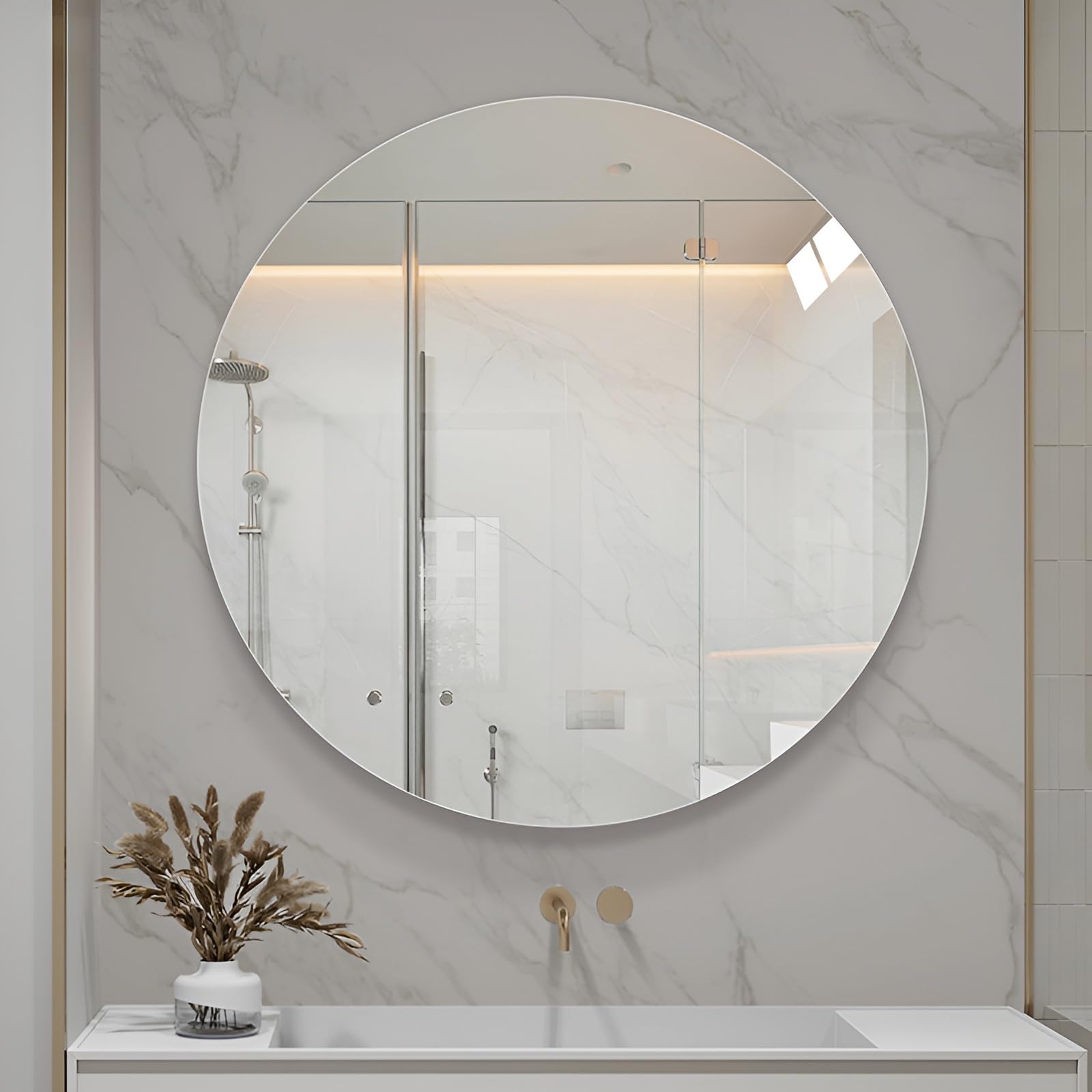 FGXHHS 50/60/65/70/75/80CM Round Wall Mirror Circle Glass HD Makeup Mirrors Frameless Decorative For Bathroom, Bedroom, Living Room(80cm/31.5in)