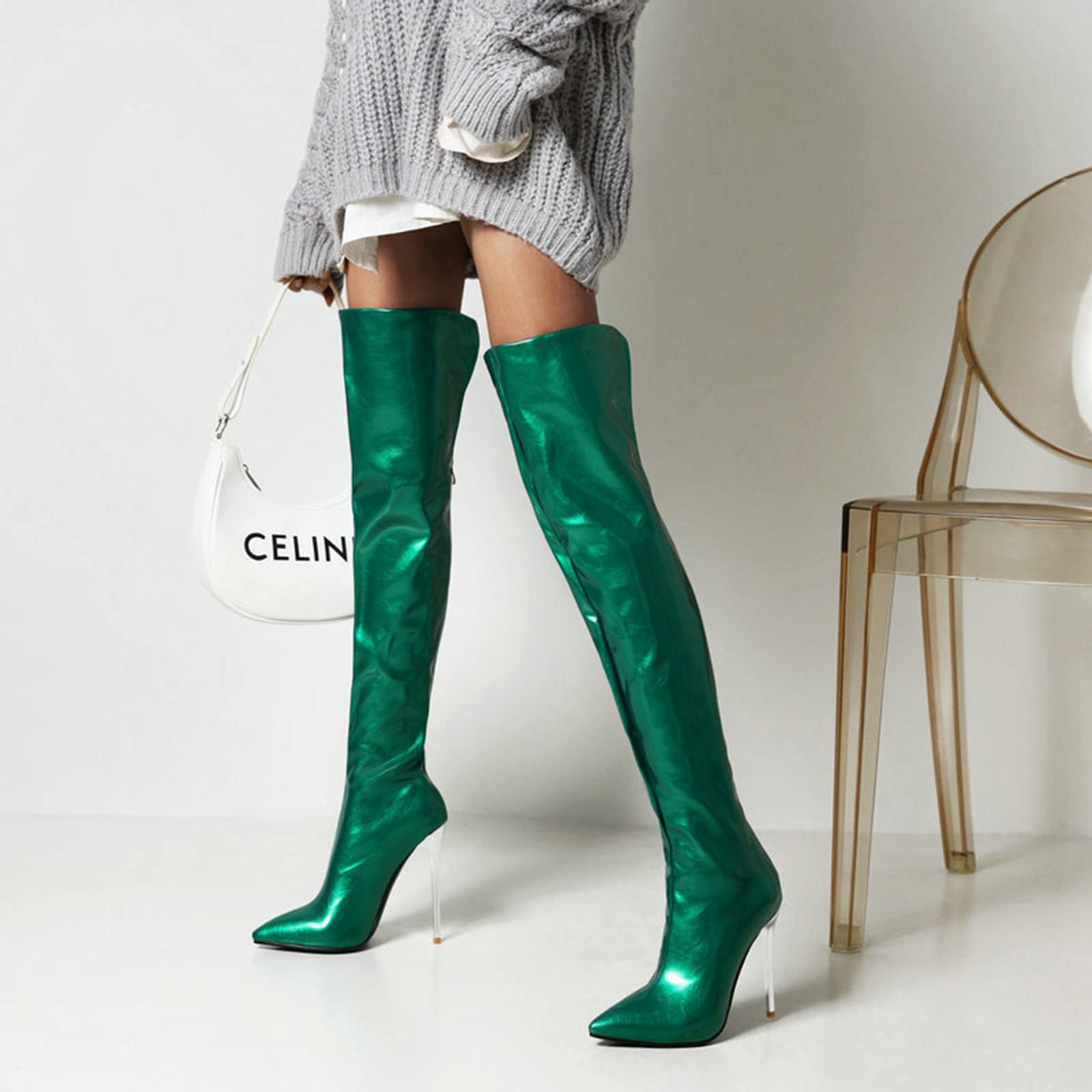 11CM/4.33IN a Punta Stiletto Super Tacco Alto sopra Gli Stivali al Ginocchio Tubo Lungo Plus Size Stivali Alti delle Donne