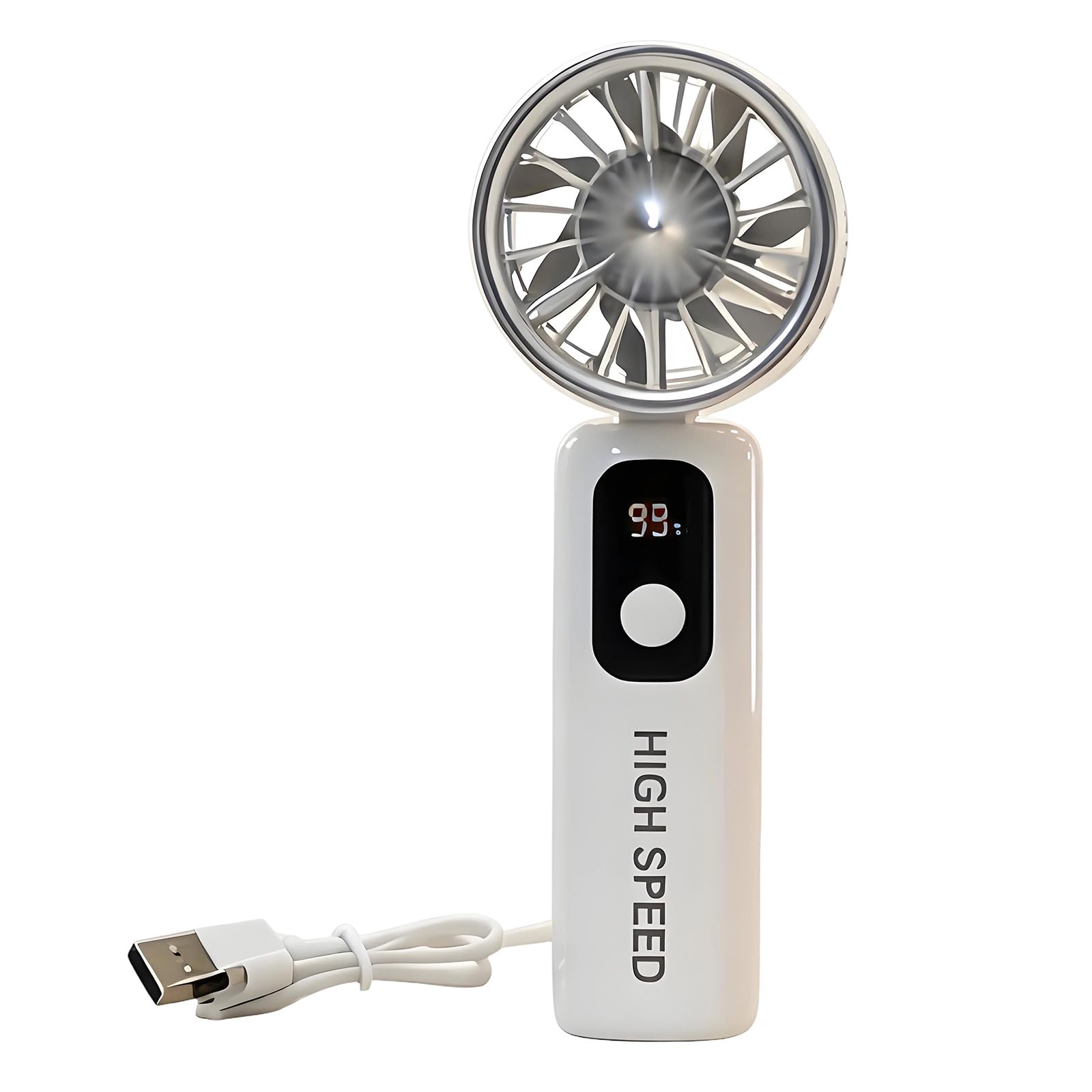 NRVTRE Portable Handheld Fan with Digital Display 5 Speed USB Rechargeable for Outdoor Camping Quiet USB Desk Fan