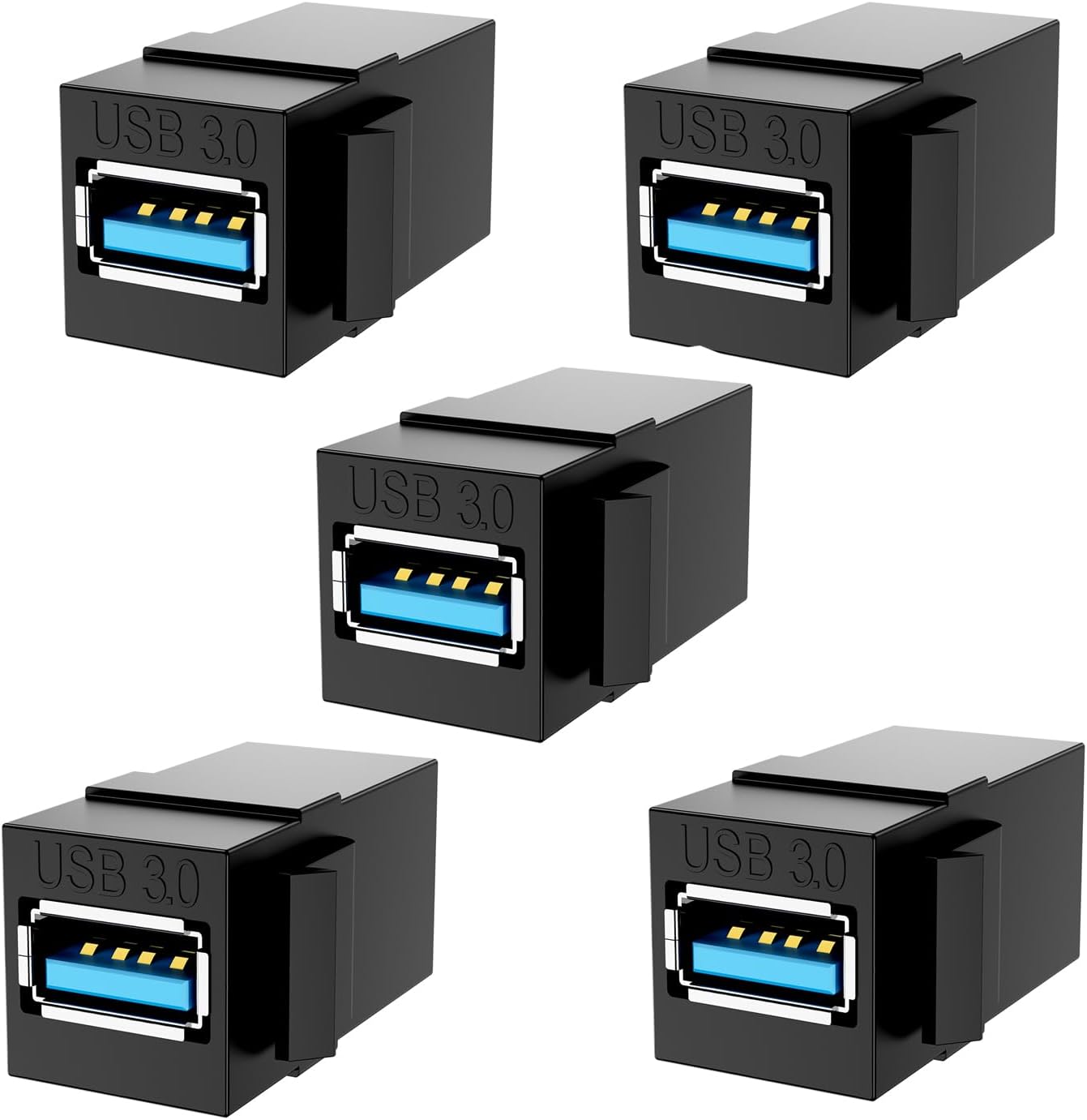USB 3.0 Keystone Jack Inserts, 5pcs USB to USB Adapters Female to Female Connector ,Female Coupler Insert Snap-in Connector Socket Adapter Port for Wall Plate Outlet Panel - Black (Black - 5 Pack)