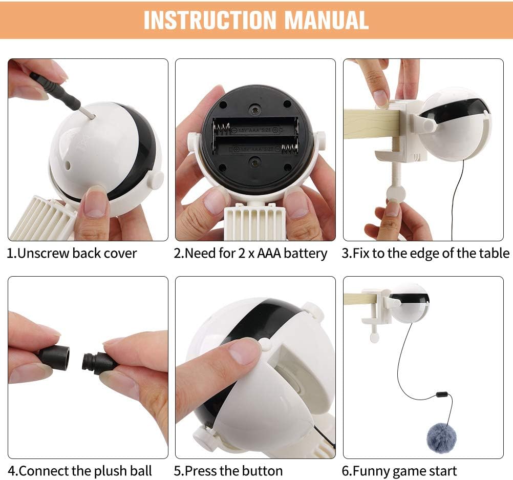Automatic Interactive Cat Toys - Cat Teaser Ball with 4 Refills - Cat Plush Toy & Feather Toy - Up and Down for Indoor Cats