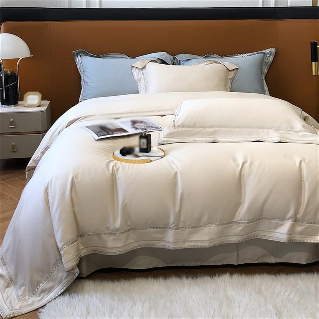 Embroidered 1000TC Cotton Bedding Set Soft Duvet Cover Set Sheet Set Pillowcase (Color : D, Size : 200 * 230cm)
