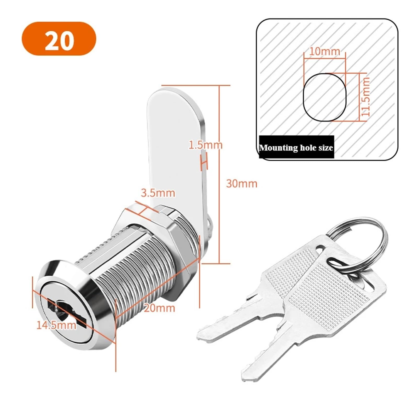 Serrures de sécurité pour boîtes aux lettres Serrures De Tiroir D'armoire En Alliage D'aluminium Avec Clé 5 Pièces 16/20/25/30mm(5PCS 16mm)
