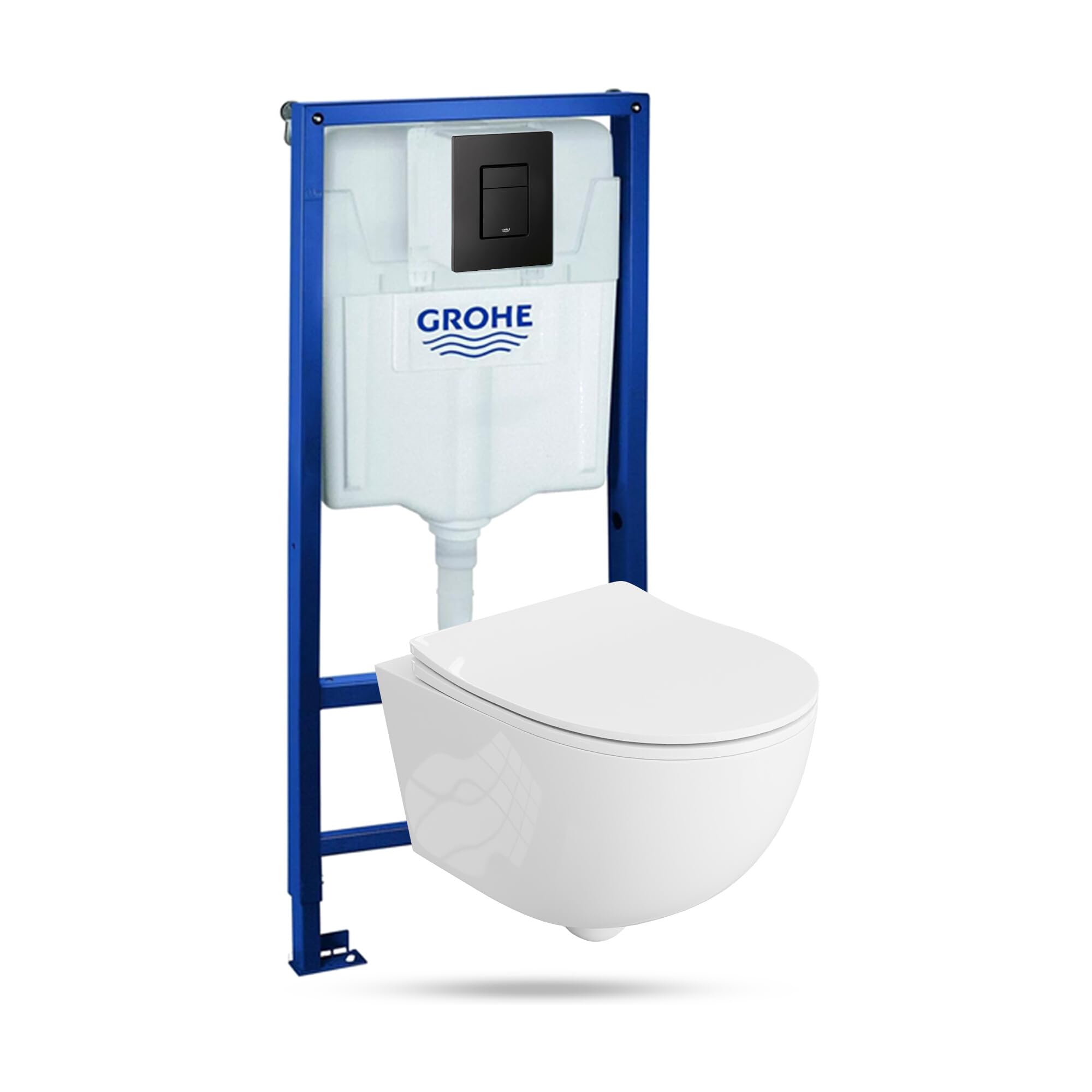 LAVITA | Elemento de pared Solido + pared colgante WC Brava blanco sin borde + asiento de inodoro SoftClose | Botón negro | Juego completo | cisterna empotrada | inodoro completo