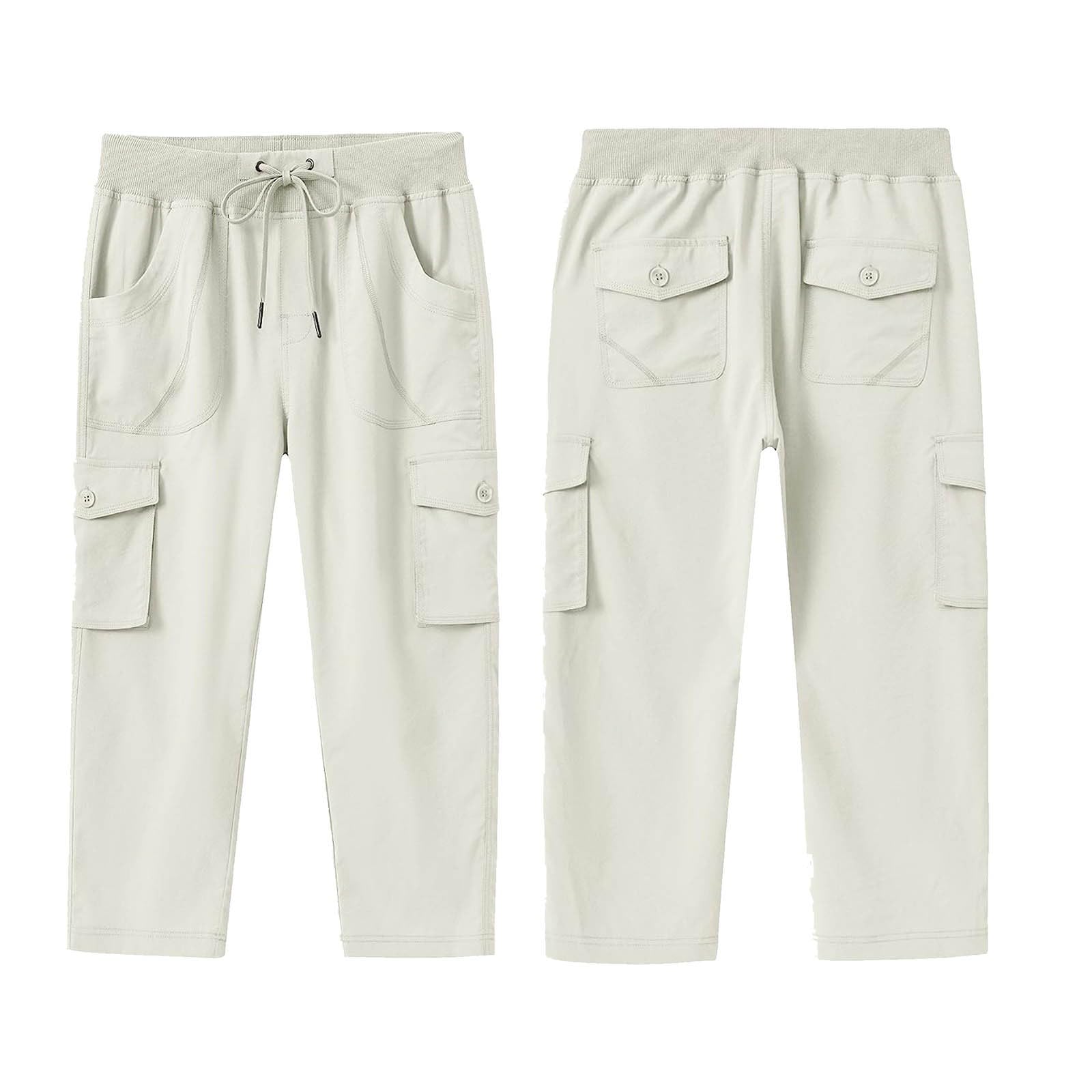 Pantaloni in Lino Donna Pantaloni Capri Cargo da Donna con Tasche, Vita Semi Elasticizzata, Sportivi con Bottoni, Leggeri da Trekking. Lino Estivo