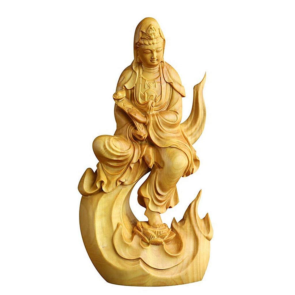Statue Guanyin en buis massif sculptée à la main pour bureau