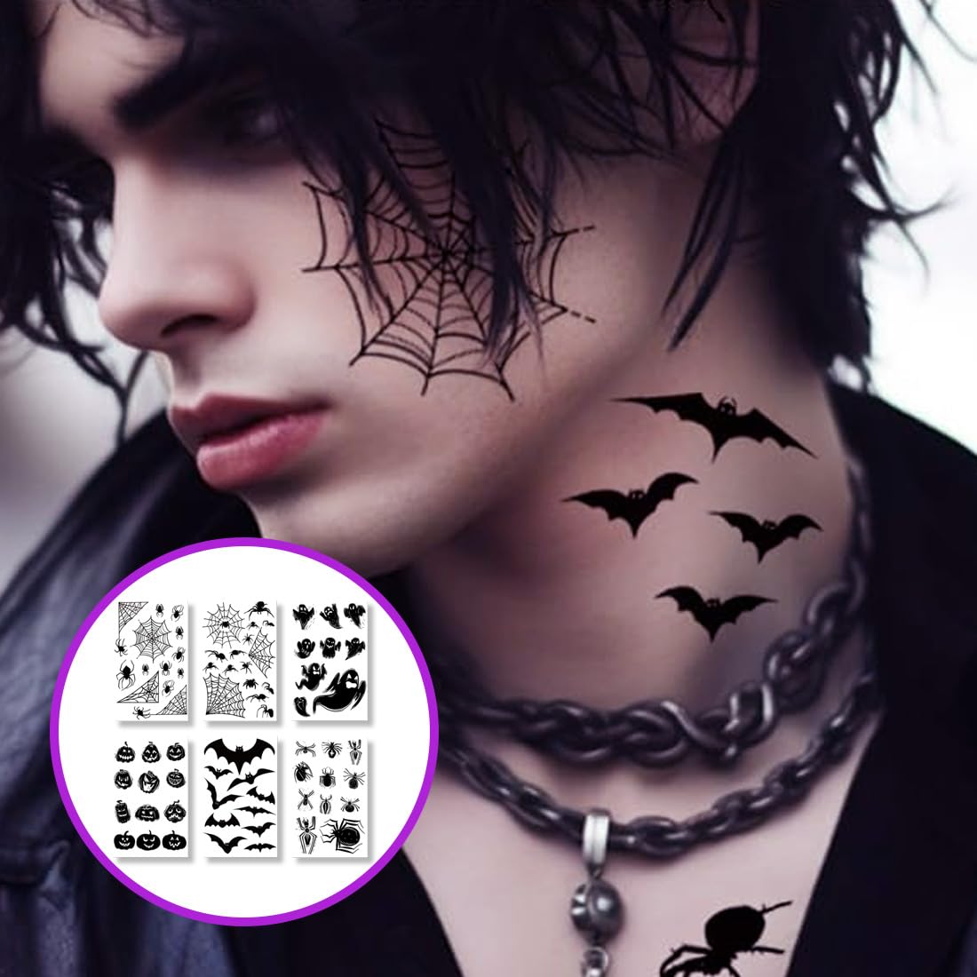 10 Fogli Halloween Ragno Tatuaggi Temporane, Tatuaggi Temporanei Viso Realistico, Ragnatele Faccia Tatuaggi, Ragni Adesivi per il Trucco del Viso per Bambini e Adulti Halloween Cosplay