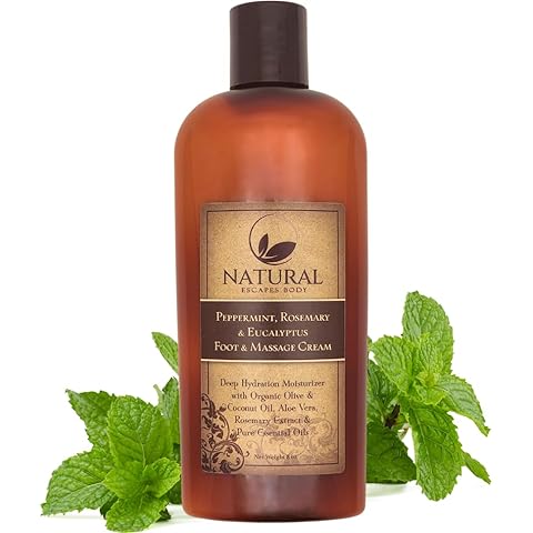 Natural Escapes Peppermint, Rosemary & Eucalyptus Massage & Foot Cream | Deeply Moisturizing Lotion for Dry Cracked Feet & Heels | Intense Moisturizer for Therapeutic Massages (8 oz) Cover