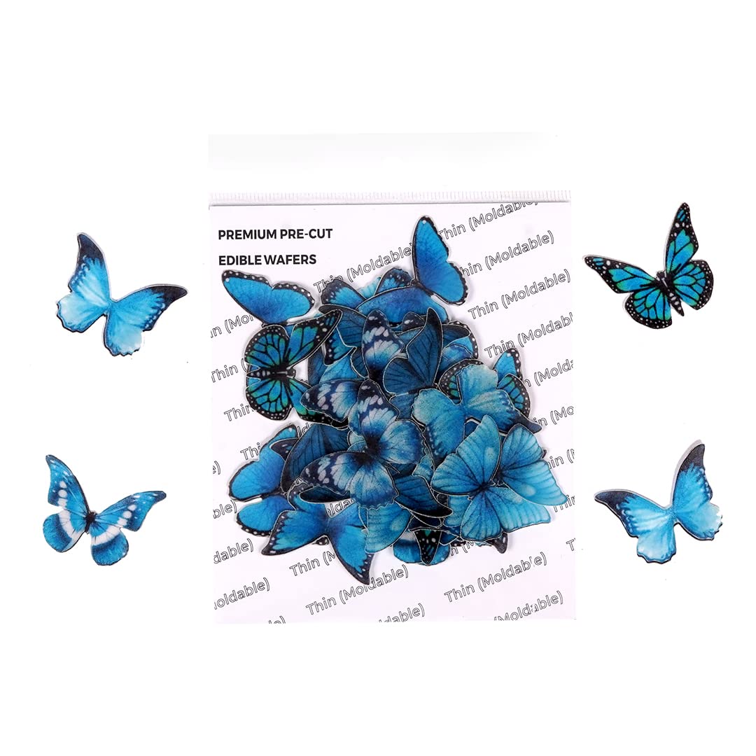Tastycrafts Pre-Cut Wafer Paper | Edible | Stick-on Cake décor (BLUE BUTTERFLY - 30 PCS)
