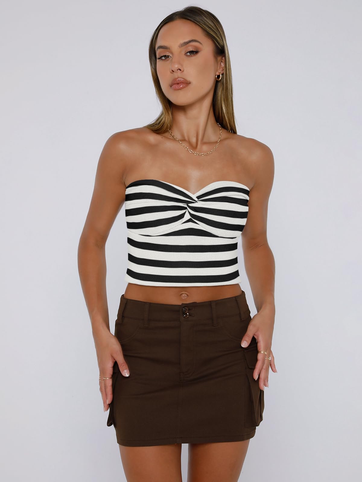 EFAN Top a fascia da donna, abbigliamento estivo, carino, crop top, collezione 2026, per spiaggia, vacanza, primavera, alla moda, stile anni 2000, senza spalline, senza maniche