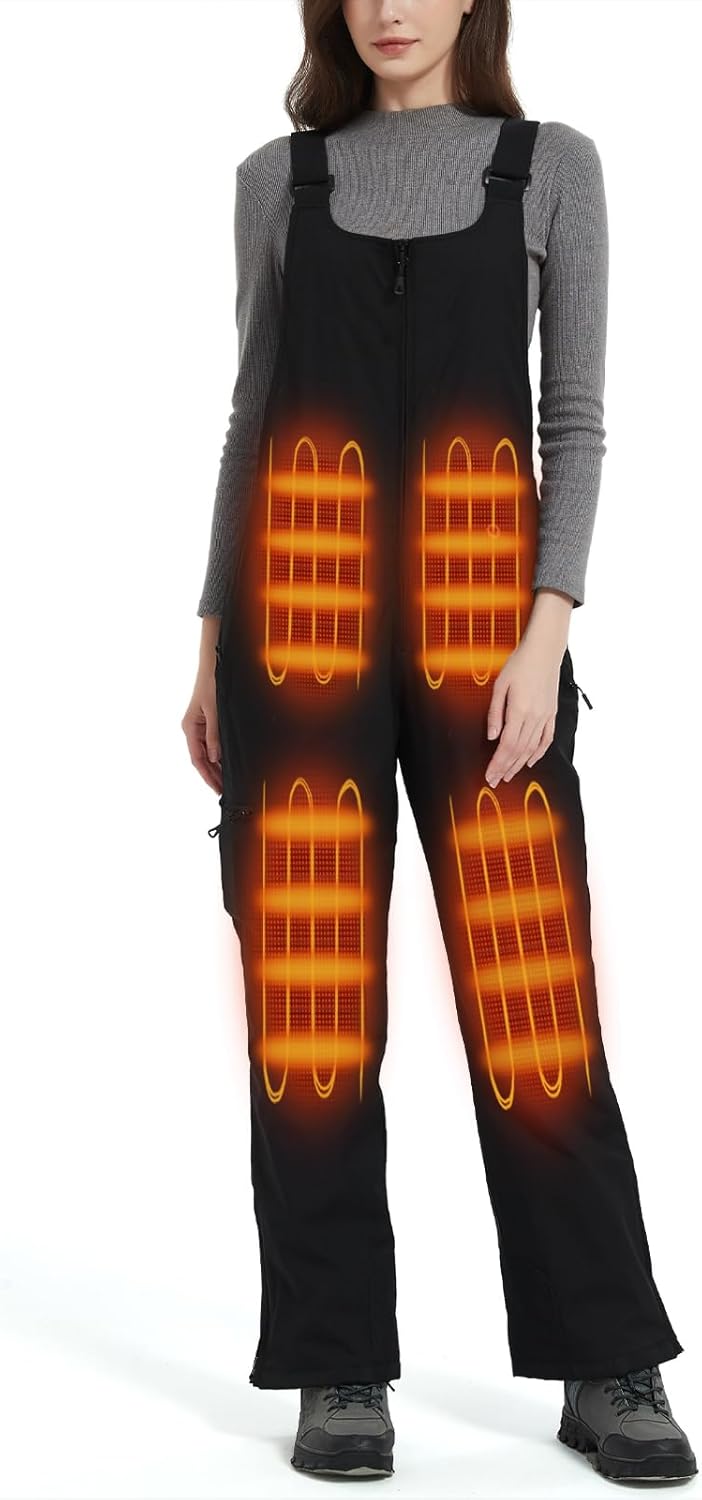 Women's Waterproof Heated Insulated Bib Overalls with Battery Pack