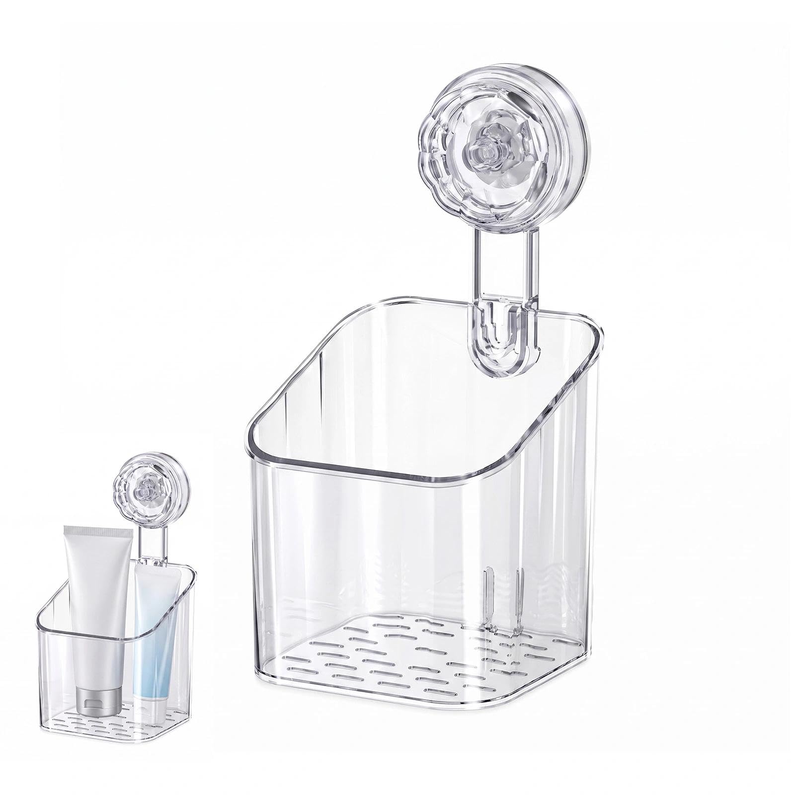 Chovize Shower Storage Rack, Suction Cup Bathroom Shelf, Clear Silver Showers Storages Basket, Toiletries Storage Basket, Plastic Shower Storages Rack, Suitable for Kitchen and Bathroom