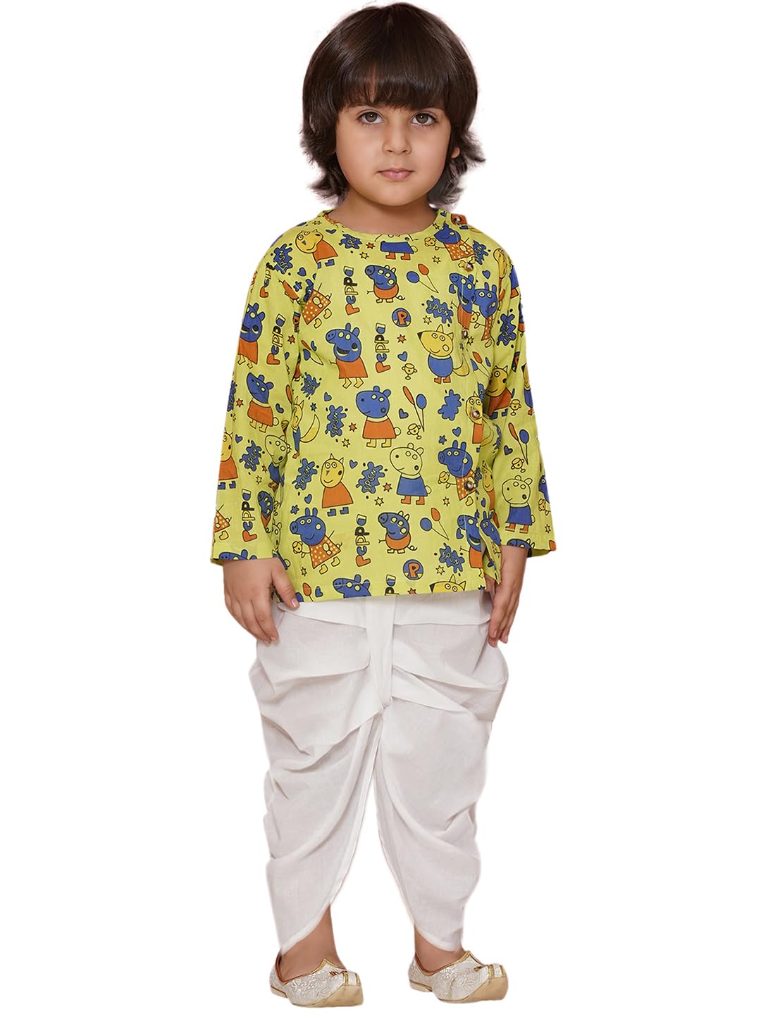 AJ DEZINES Kids Ethnic Wear Cotton Pepa Cartoon Printed Dhoti Kurta Set for Boys