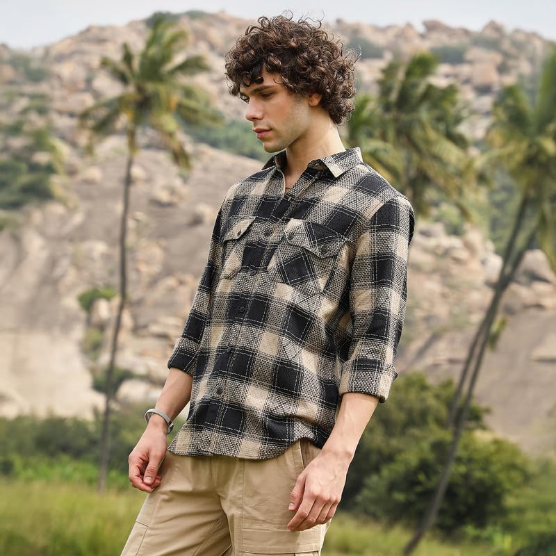 Image of CAHOOT Men's Shirt for Casual Wear | Spread Collar | Long Cuffed Sleeves | Button Closure | Shirt Crafted with Comfort Fit for Everyday Wear