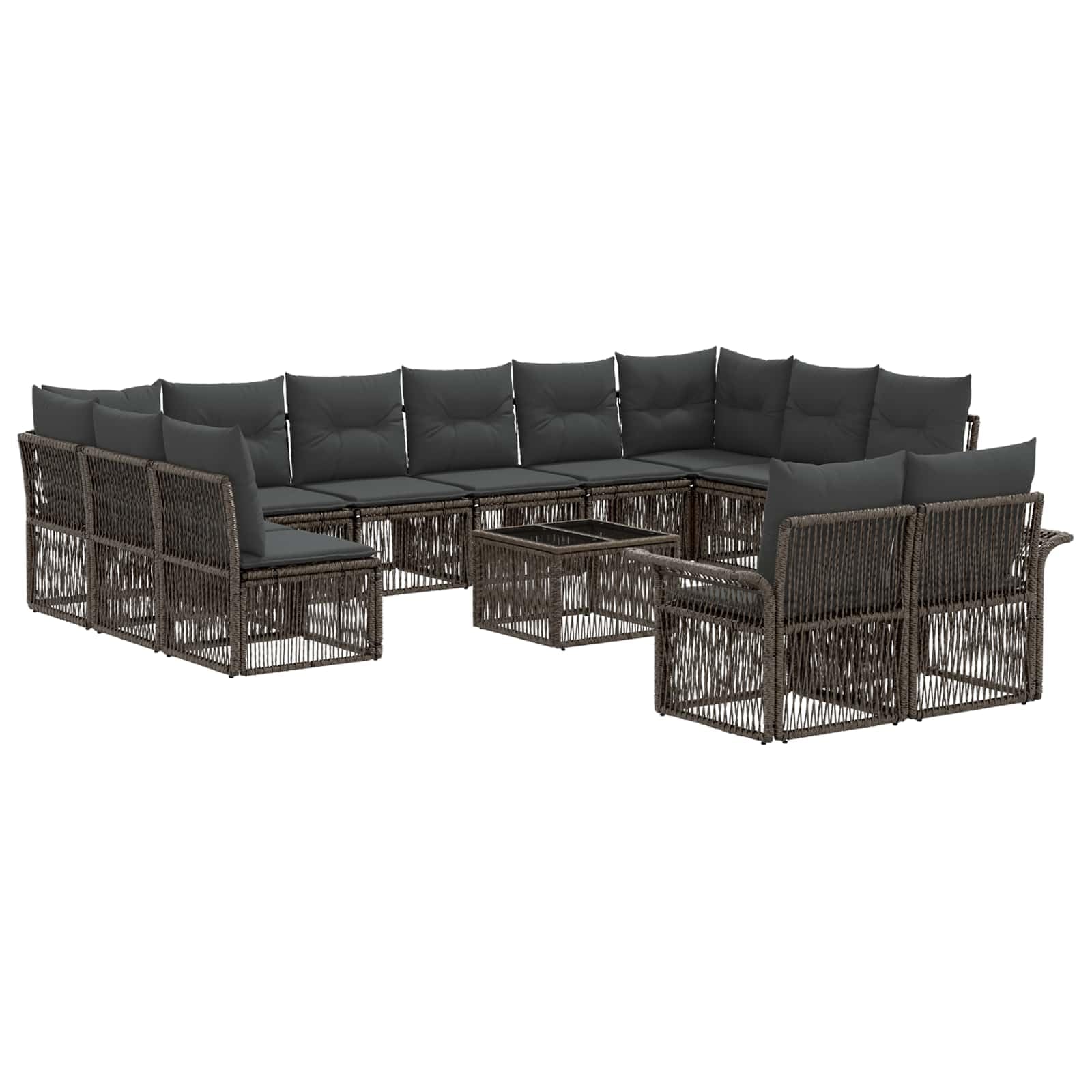 Set di divani da giardino, 13 pezzi, in polyrattan, colore grigio | Divano angolare modulare per terrazza e giardino con comodi cuscini per un massimo di 12 persone.