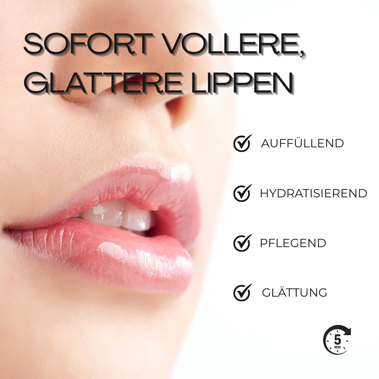 Sofortiger Lippenauffüller | aufgefüllte & füllige Lippen | vollere & weichere Lippen | reduziertes Erscheinungsbild von feinen Linien | Hyaluronsäure | helles Serum | 5 ml