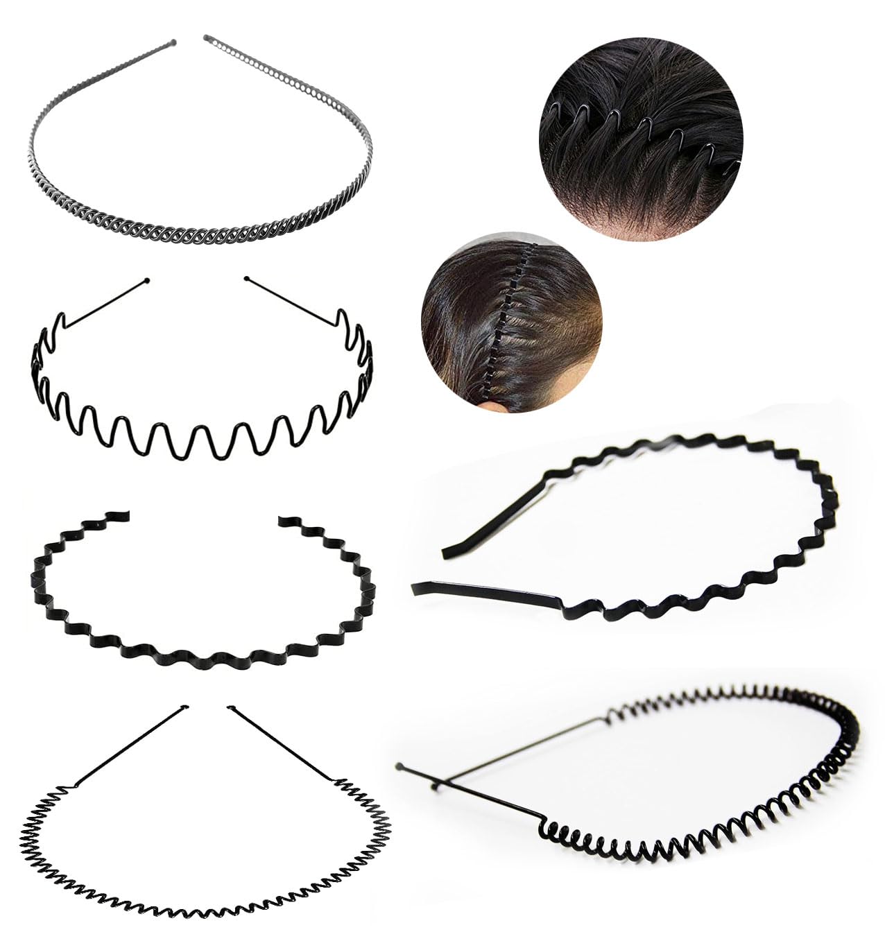 BHARATGAURAV 4 Black Flexible Metal Wavy Hair Band Spring Band Hoop Daily Use for Unisex Men Women (B092JQ3W7S) Amazon Price History, Amazon Price Tracker