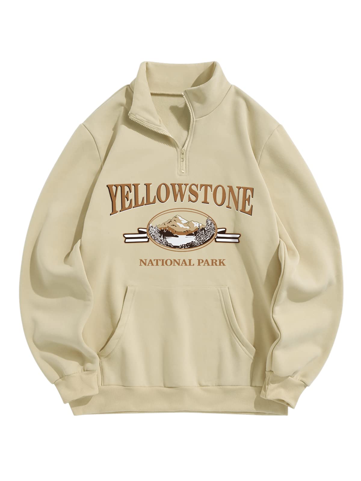 ZAFUL Mens Graphic Fleece Sweatshirts Quarter Zip Pullover Sweatshirt Letter Embroidered Oversized Vintage Hoodie Top