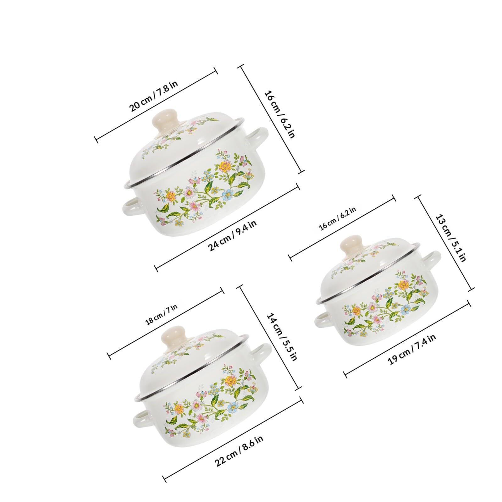 POPETPOP Emaille Kochtopf Emaillierte Küchentöpfe mit Ergonomischen Griffen 3 Stück Multifunktionale Kleine Suppentöpfe für Babyernährung und Salate