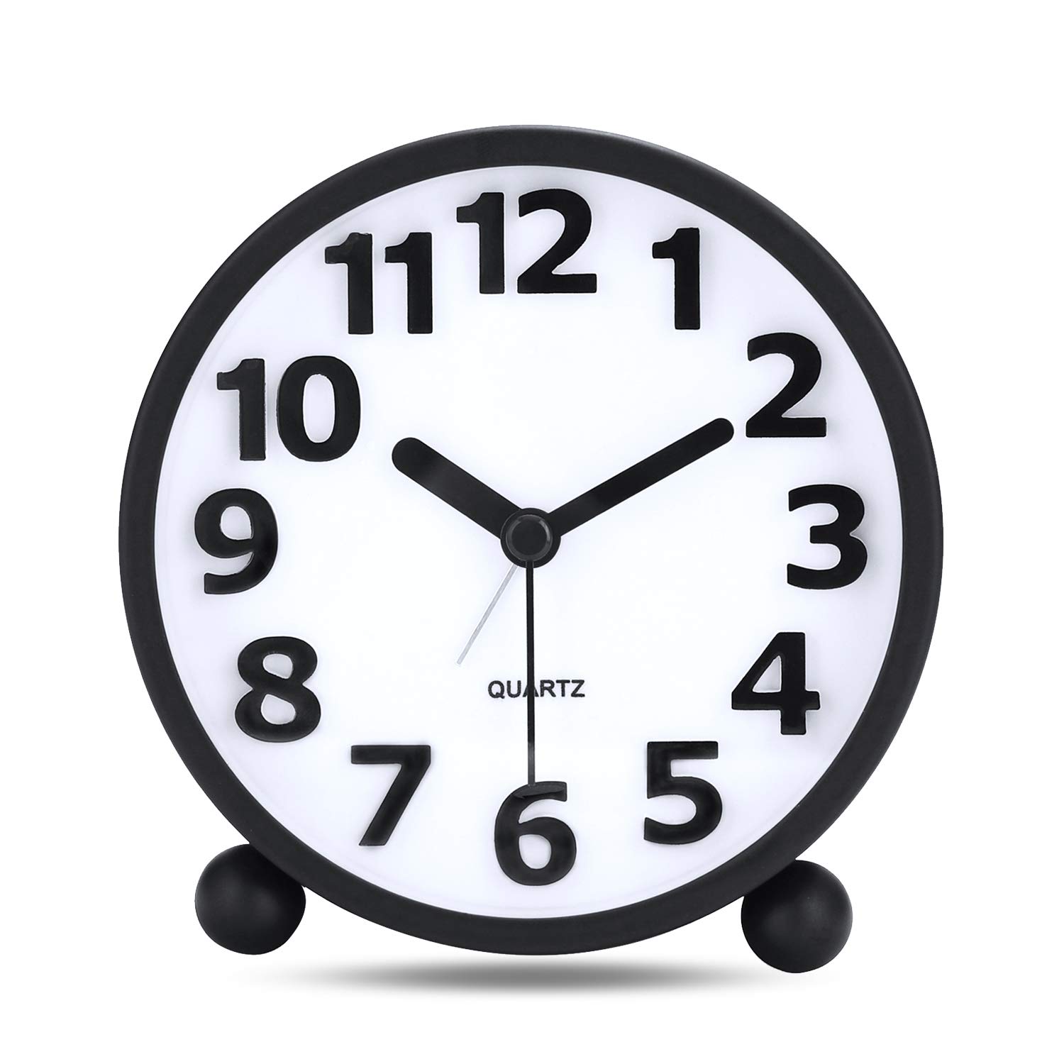 Lafocuse 4" 3D Numerals Metal Alarm Clock Black Silent Bedside Table Clock with Backlight for Kids Heavy Sleepers
