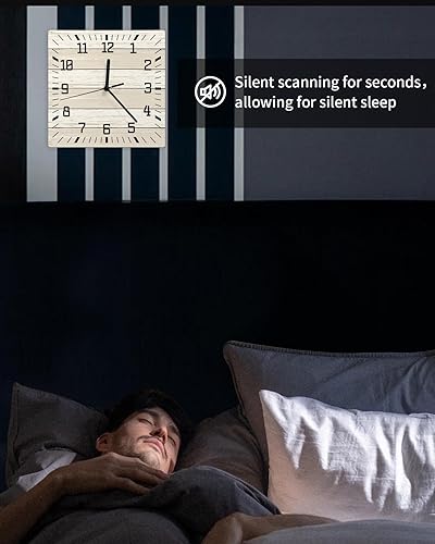 Miniatura 6 de Reloj de pared de color blanco degradado, funciona con pilas, reloj de pared silencioso sin tictac de 10 pulgadas, reloj de pared cuadrado de grano