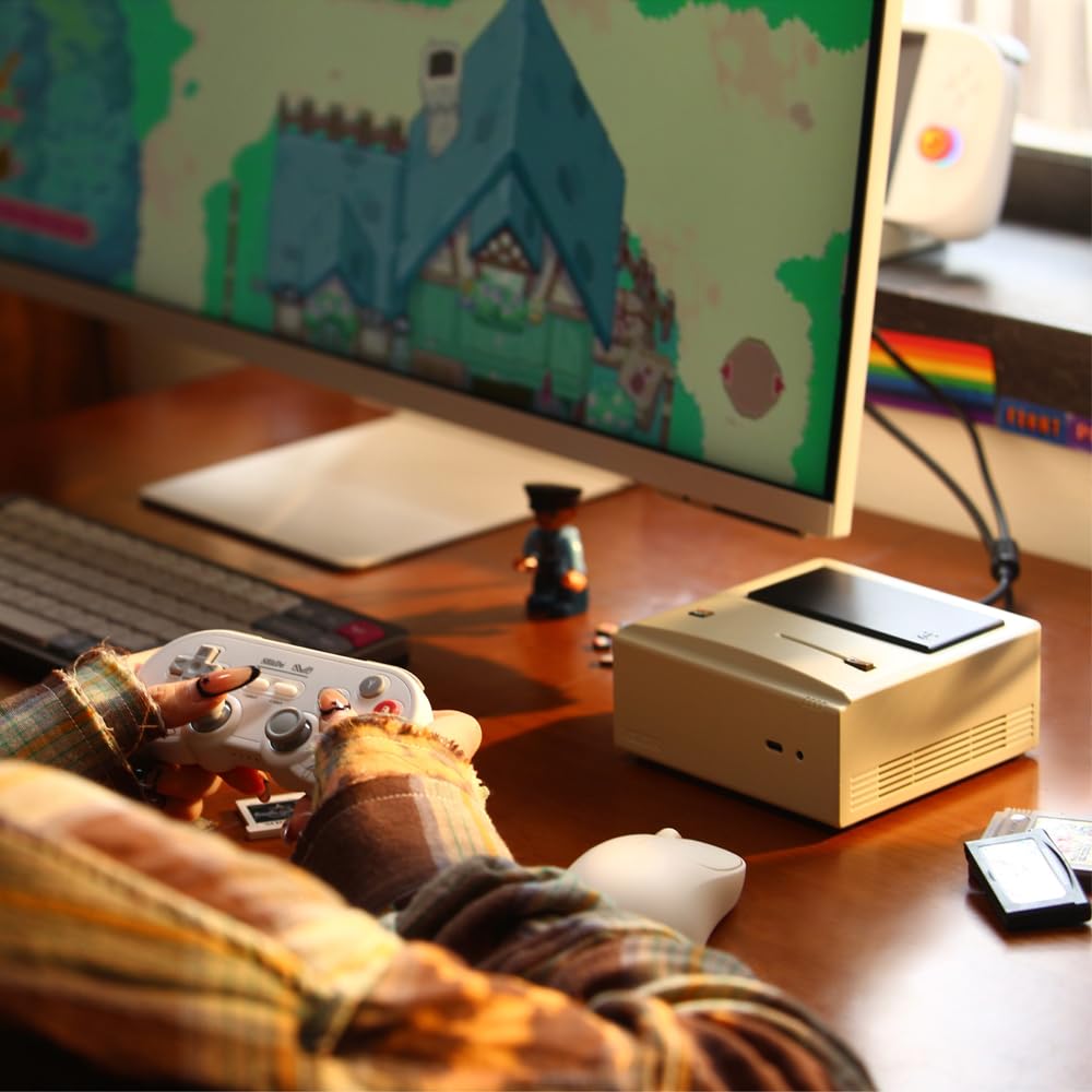 AYANEO Mini PC retro AM01, AMD Ryzen 7 5825U, mini computadora de escritorio Barebone sin RAM/SSD/OS, diseño retro, salida 4K, WiFi 6, HDMI dual/DP, mini computadora compacta para juegos y oficina