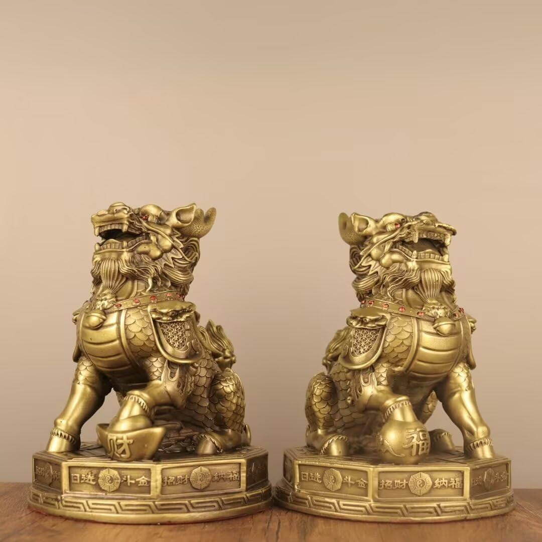 Dytartzx Chinese Feng Shui Fortune Unicorn Pair of Statues, Home Office Good Luck Wealth Success