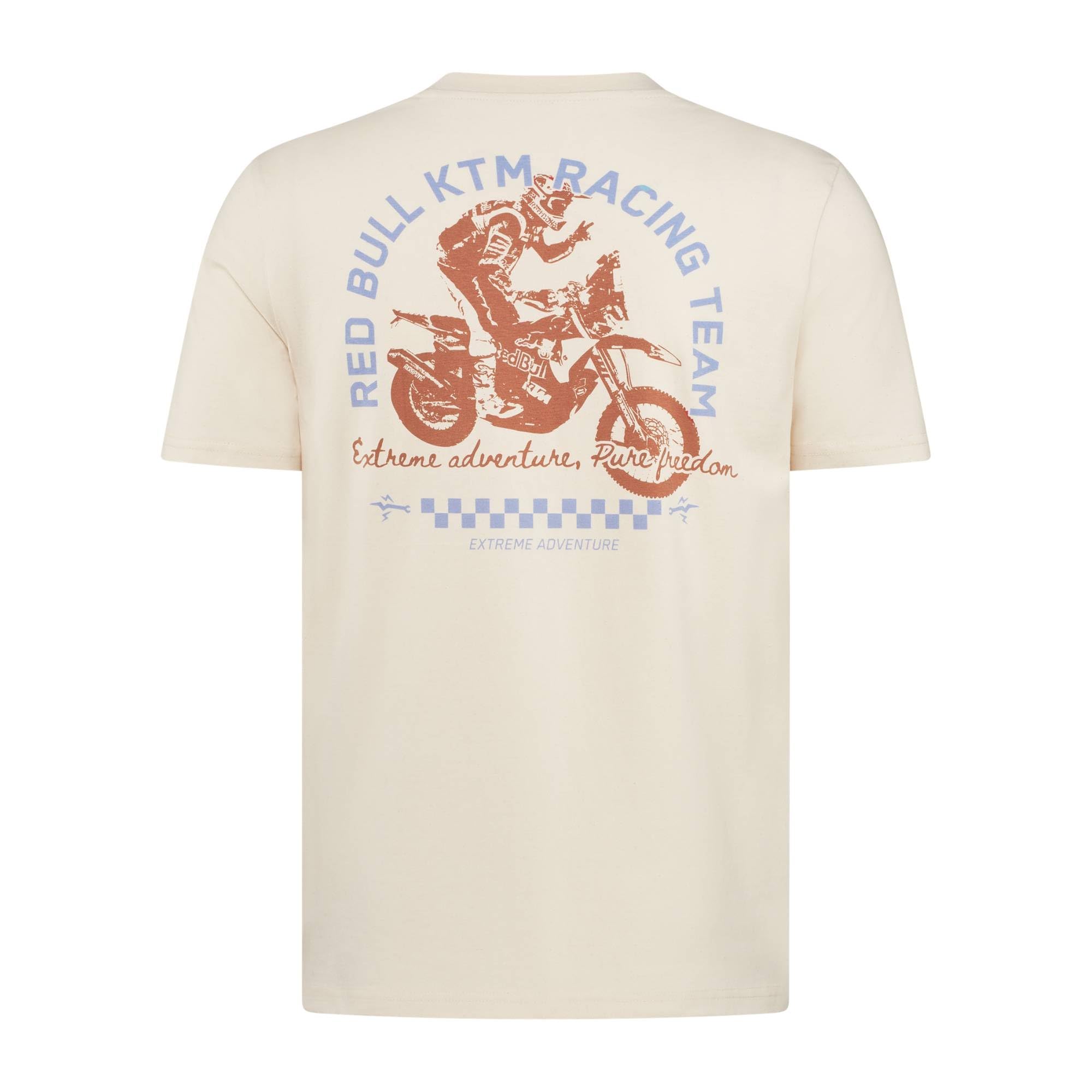 Red Bull ENERGY WEAR RB KTM Racing Sunset T-Shirt Offwhite | Offizieller MotoGP Fanartikel - 100% Baumwolle - Vintage-Grafikprint auf dem Rücken Team-Patch auf der Brust - Motorsport