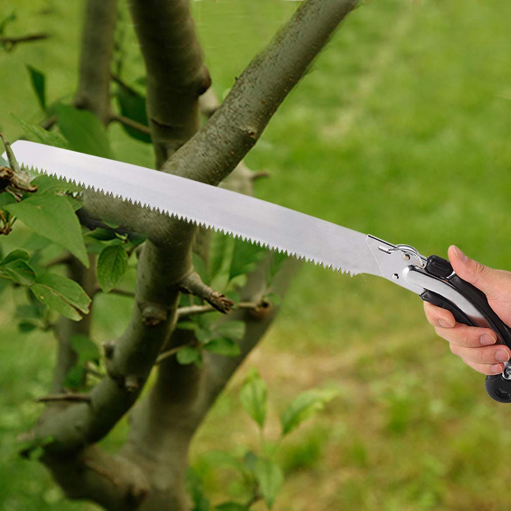 Gartensäge mit gebogener Schneide, arbeitssparend, für dicke Äste, inklusive Scheide, zum Fällen und Beschneiden von Obstbäumen