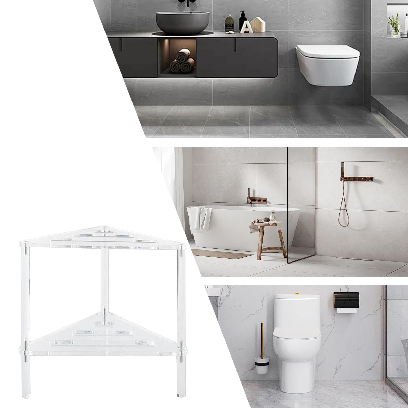Sgabello da doccia angolare in acrilico, sedile da bagno antiscivolo e resistente, sedia da bagno stabile impermeabile con ripiano portaoggetti, sgabello moderno multiuso per doccia | Doppio Ripiano Ausilio Per Anziani Disabili Sicurezza Bagno Sgabello Da