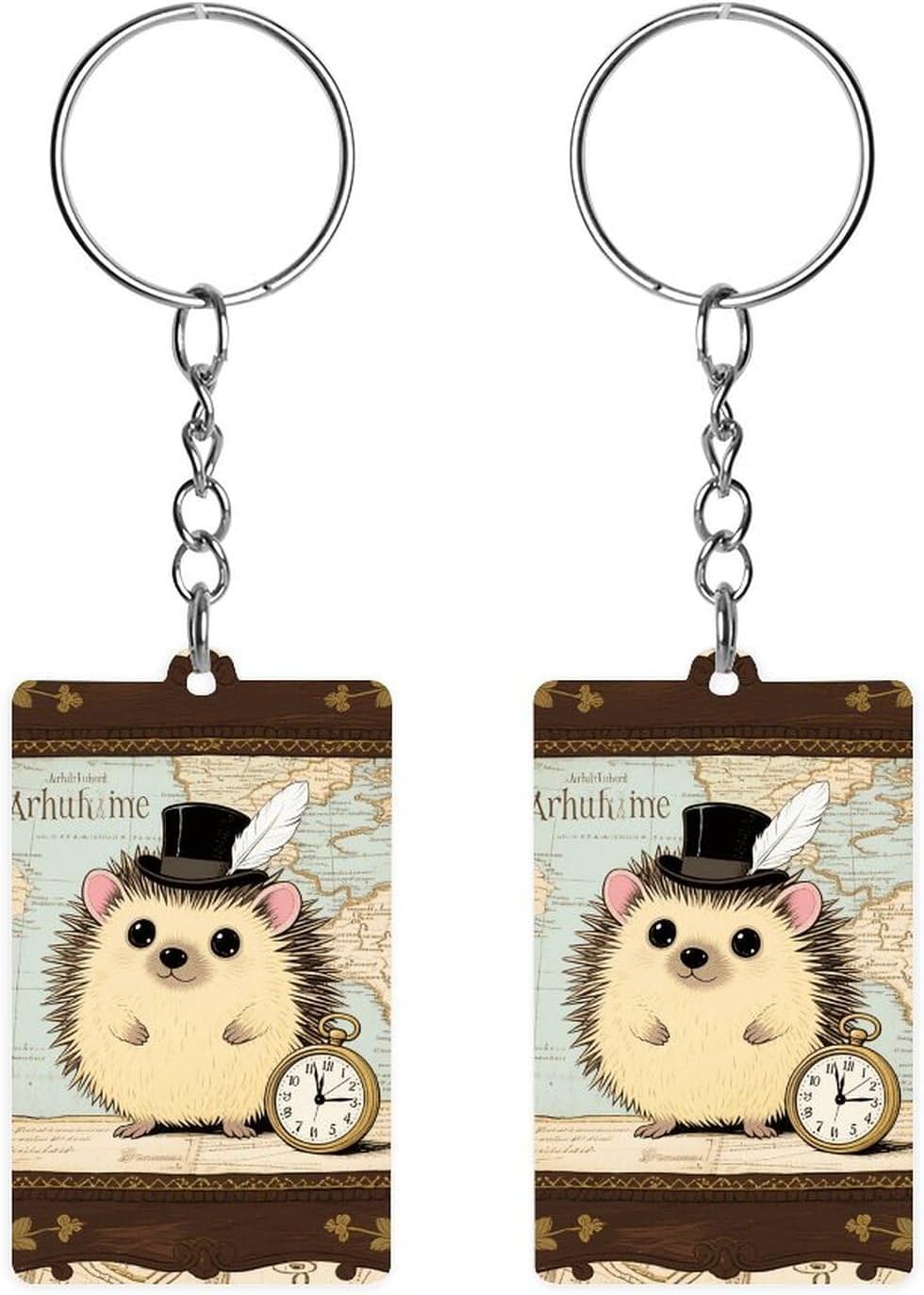 Double Sided Acrylic Funny Hedgehog Keychain with Metal Chain