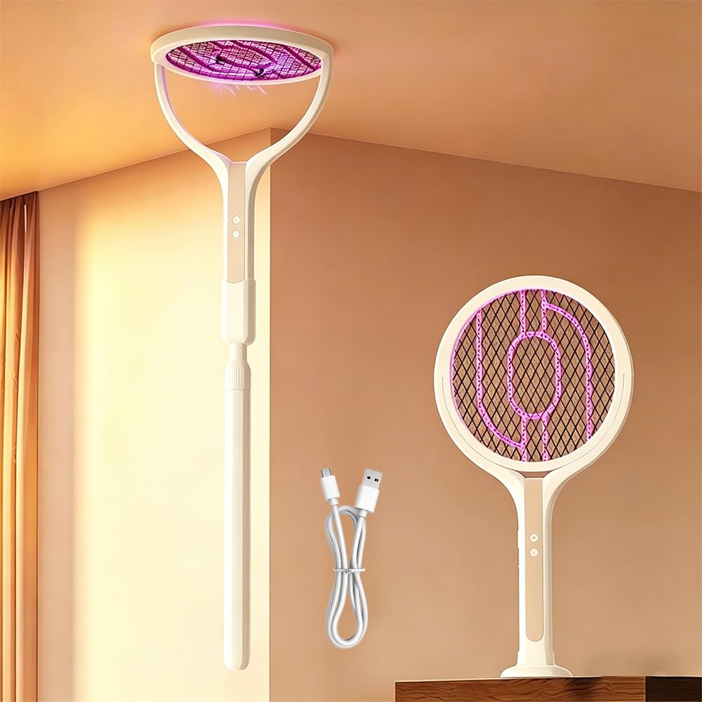 Racchetta Zanzare Elettrica, 3500V Ricaricabile Antizanzare Ammazza, 1200 MAh Antizanzare Elettrico Con Testa Rotante,Base E Estensione Telescopica, Trappola Zanzare Per Interni Ed Esterni