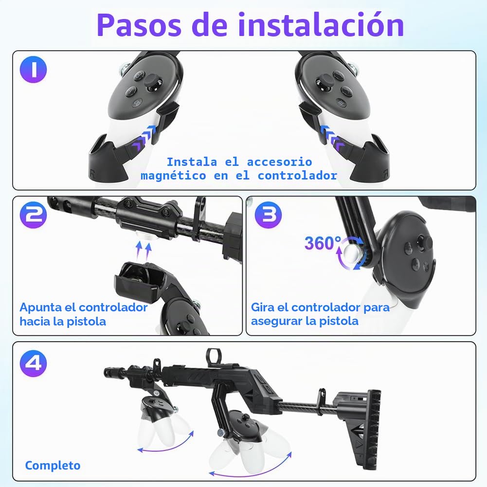 VR Gun Stock para Quest 3S/3, Manija del controlador de tiro VR para Quest 3, Accesorios para juegos VRShooting, con tirantes
